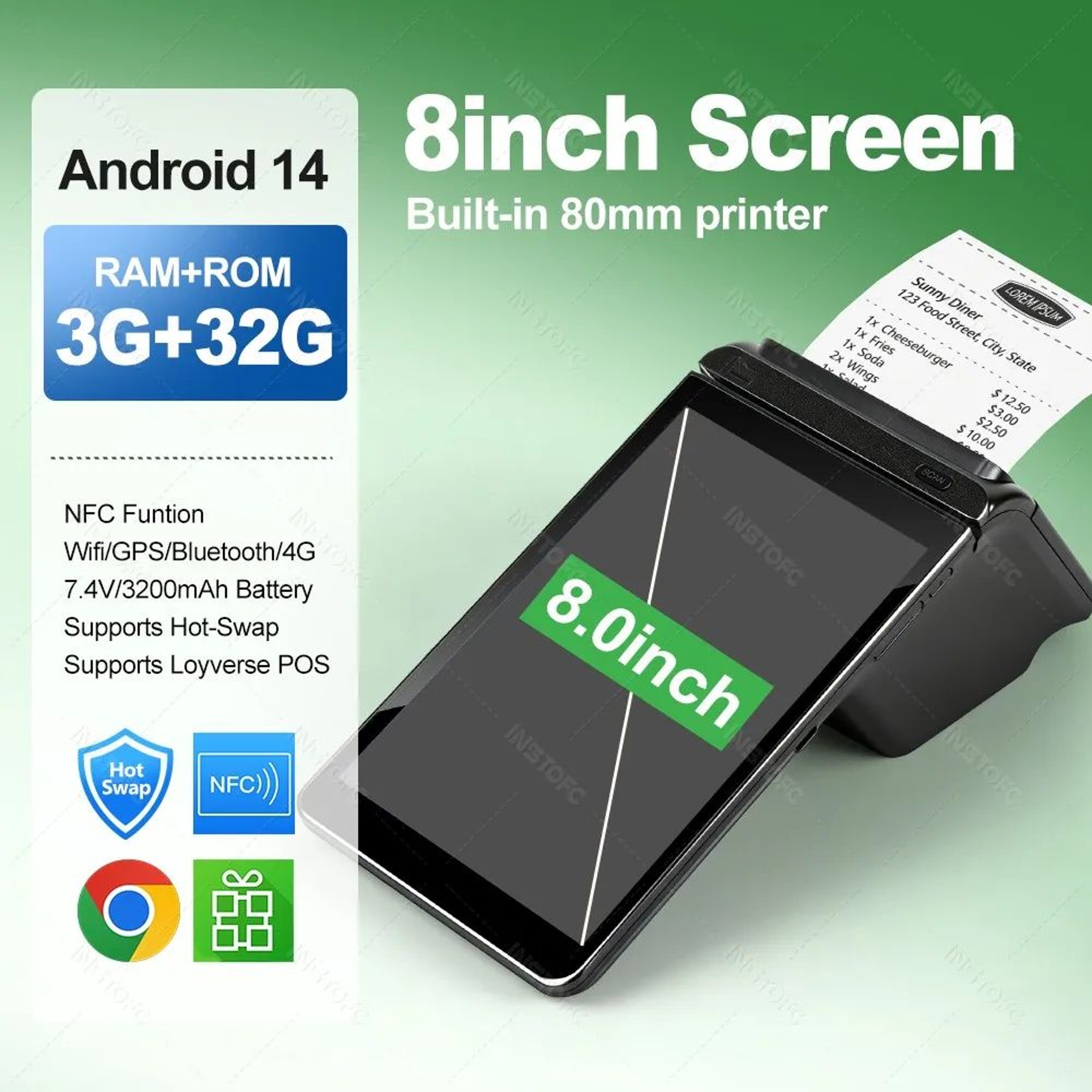 Android 14 POS Terminal With 5880mm Receipt Printer NFC WiFi And Bluetooth 7