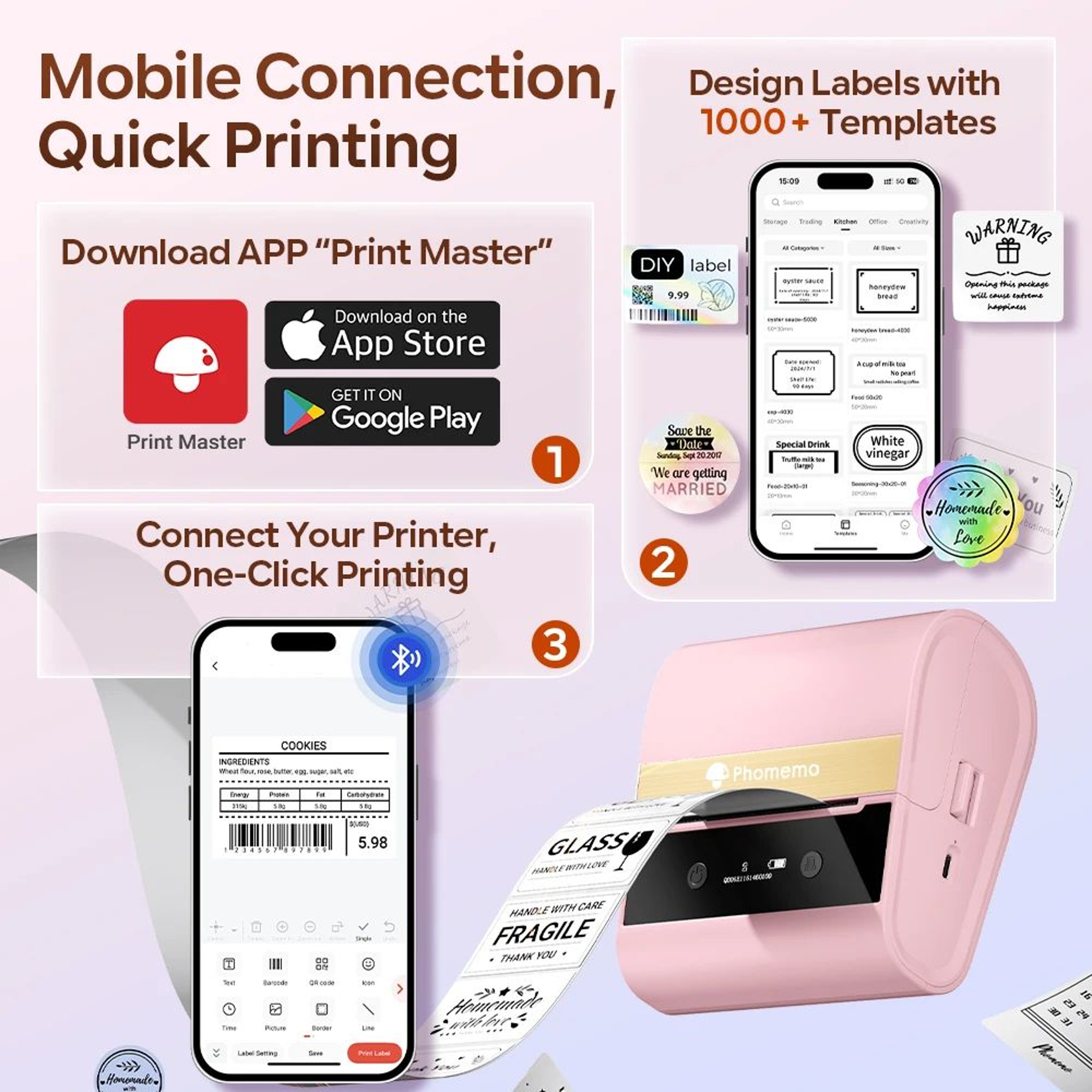 M260 Portable Bluetooth Thermal Label Printer 2080mm For Business And Home Organization 4