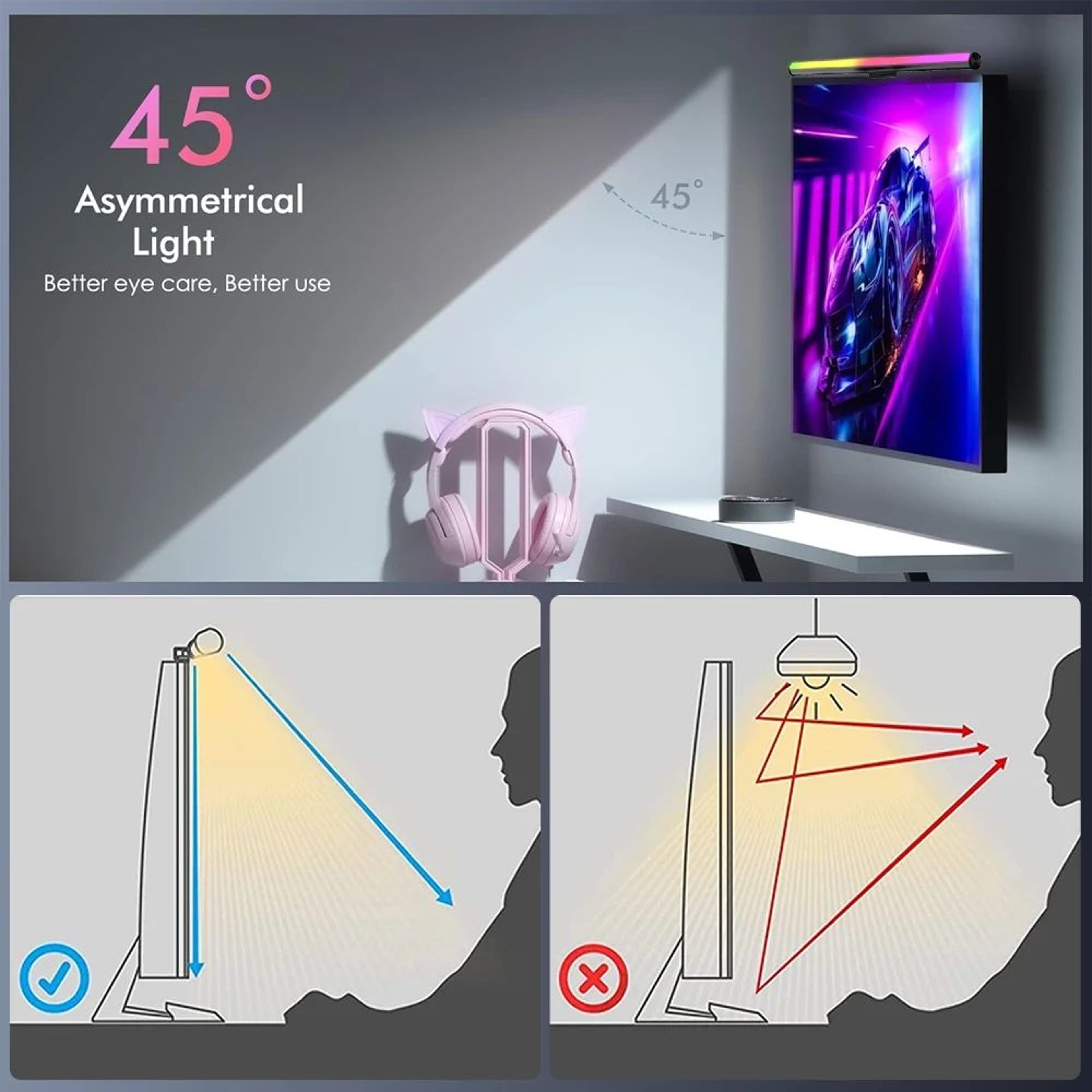 RGB Monitor Light Bar With Dimmable LED Lighting And Remote Control For Gaming Desk Setup 5