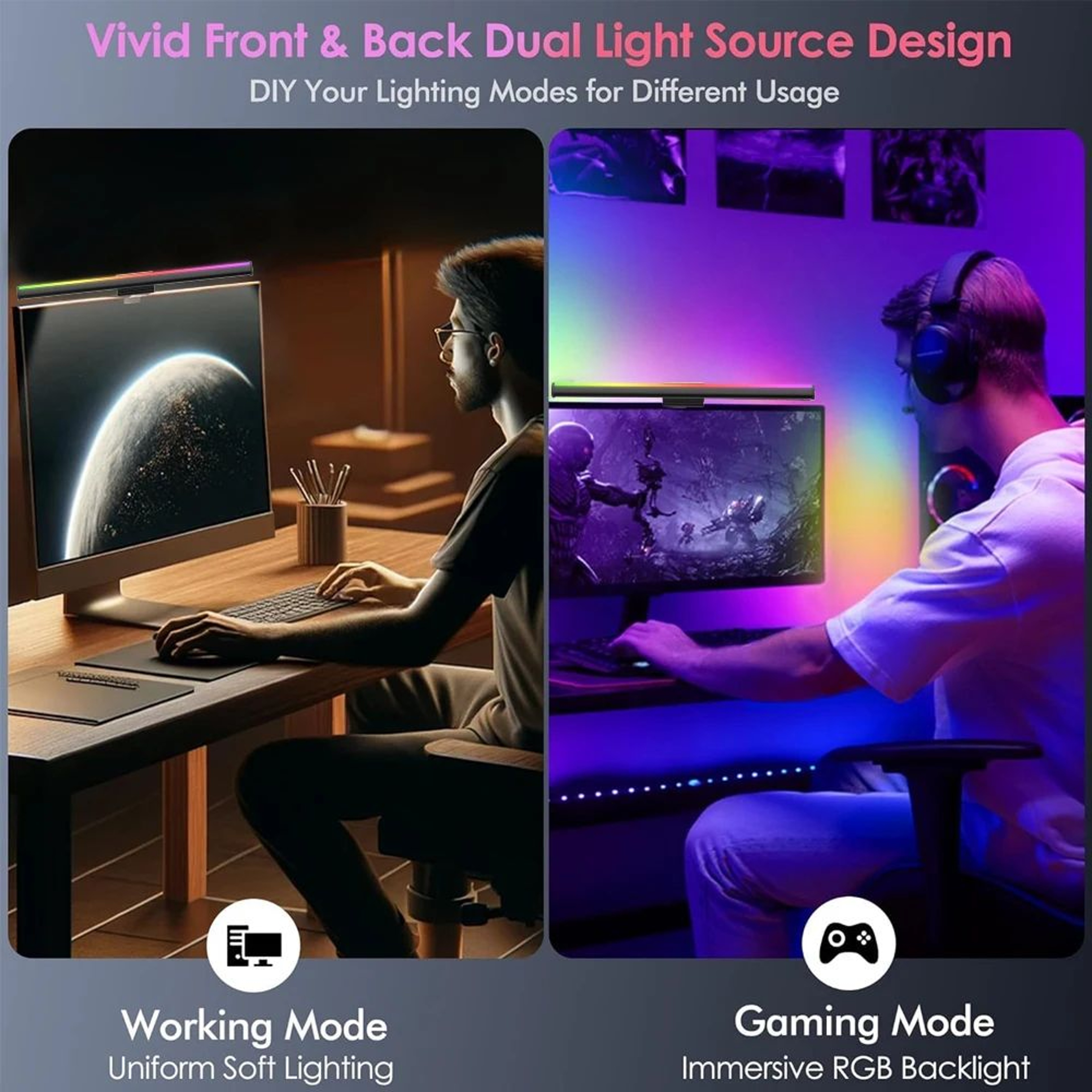 RGB Monitor Light Bar With Dimmable LED Lighting And Remote Control For Gaming Desk Setup 3