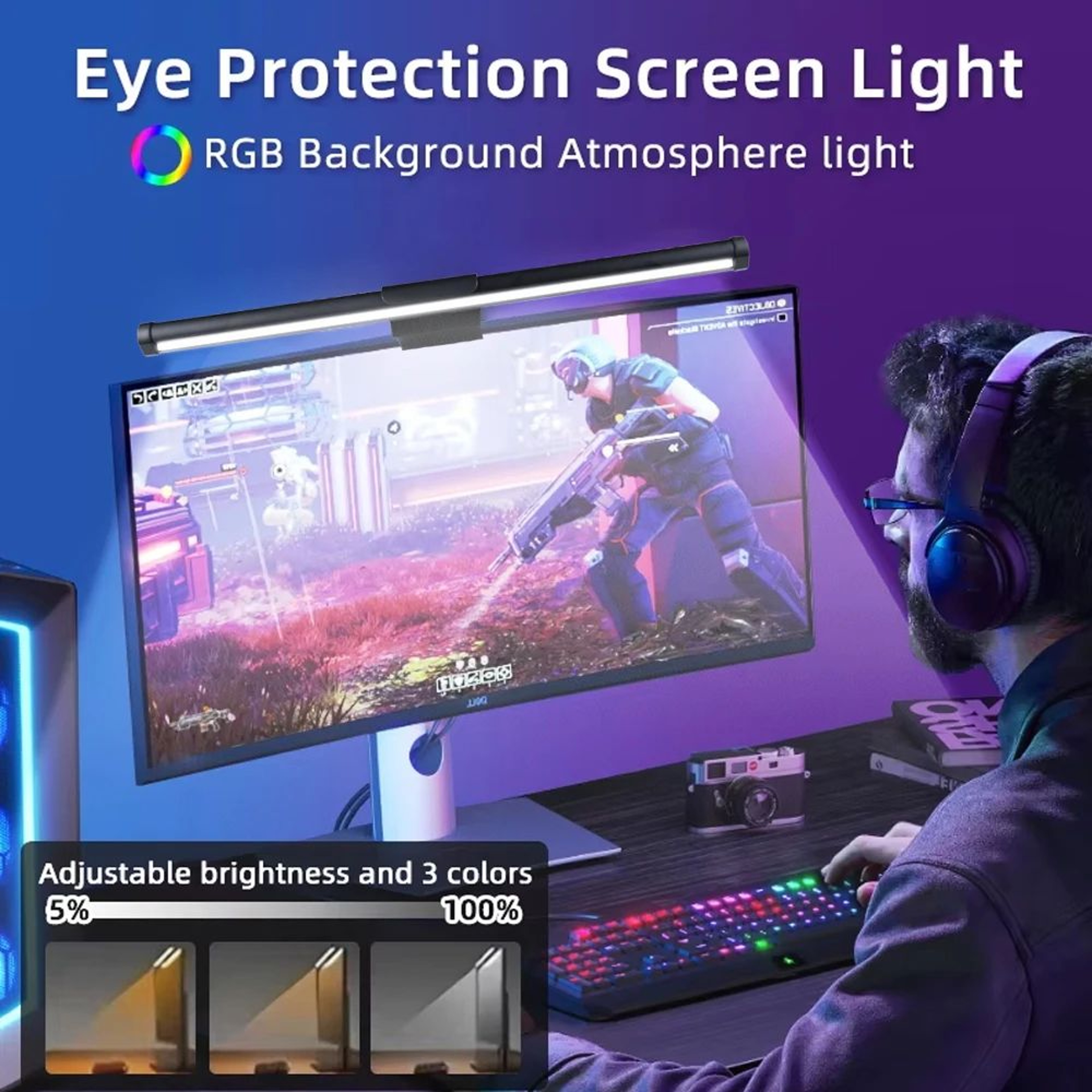 WiFi RGB LED Monitor Light Bar With Dimmable Screen Lighting For Gaming And Office 2