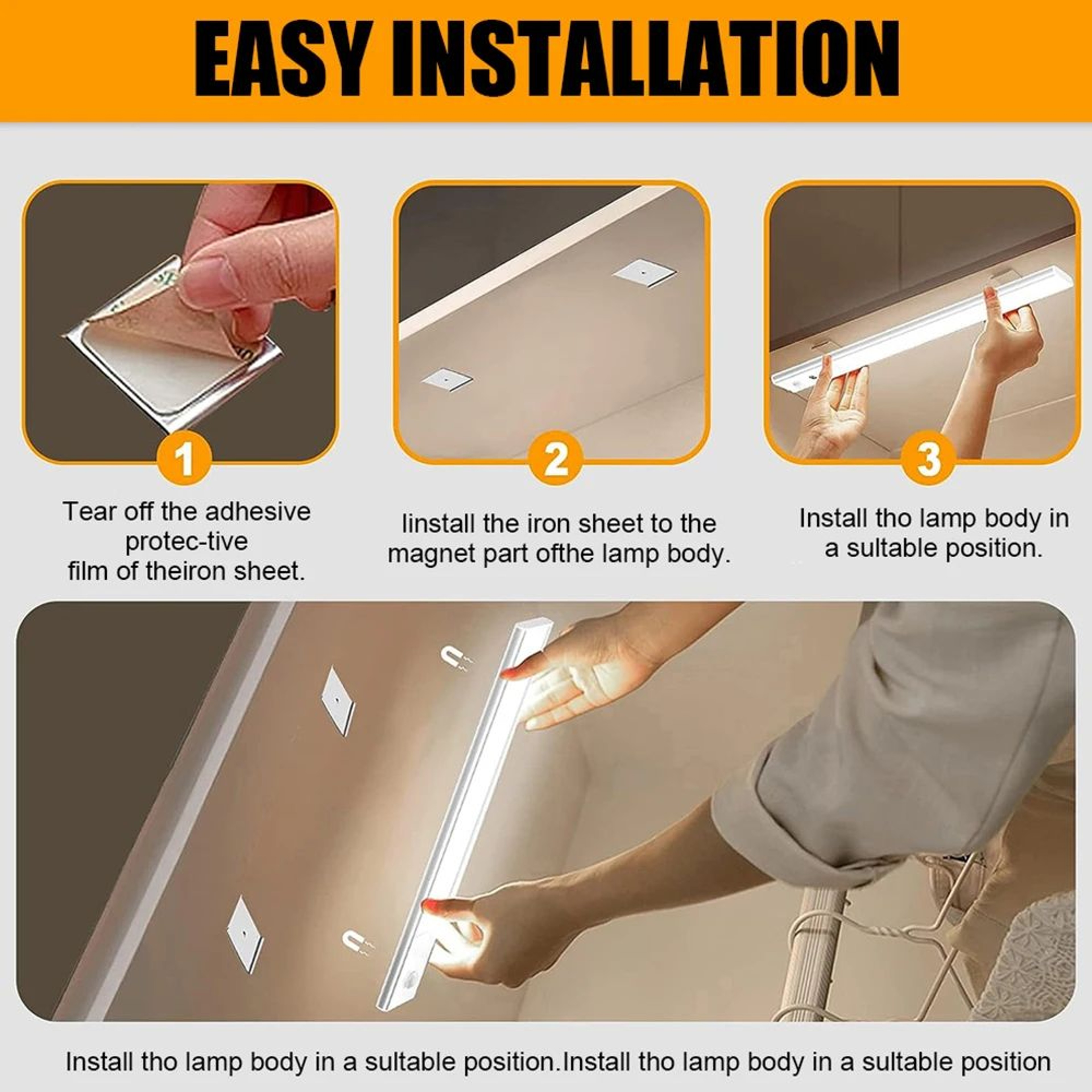 USB Rechargeable LED Motion Sensor Under Cabinet Light Bar For Kitchen Closet And Bedroom 4