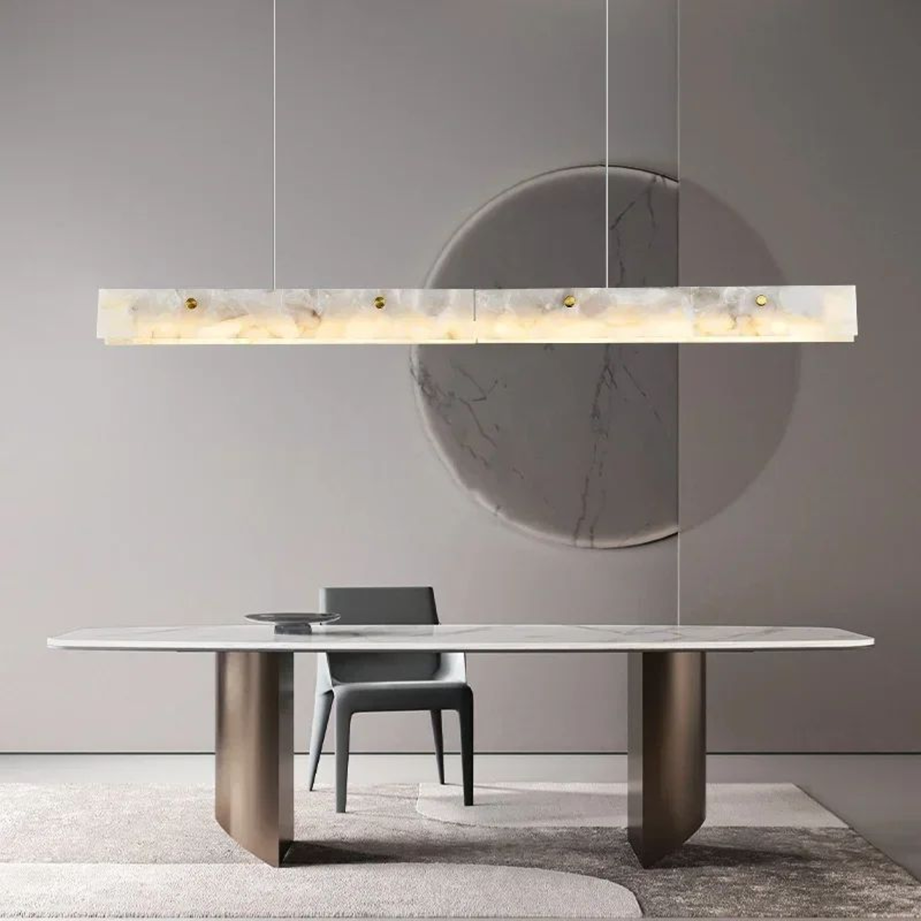 Luxury Natural Marble LED Linear Pendant Light For Dining Room And Kitchen Island 0