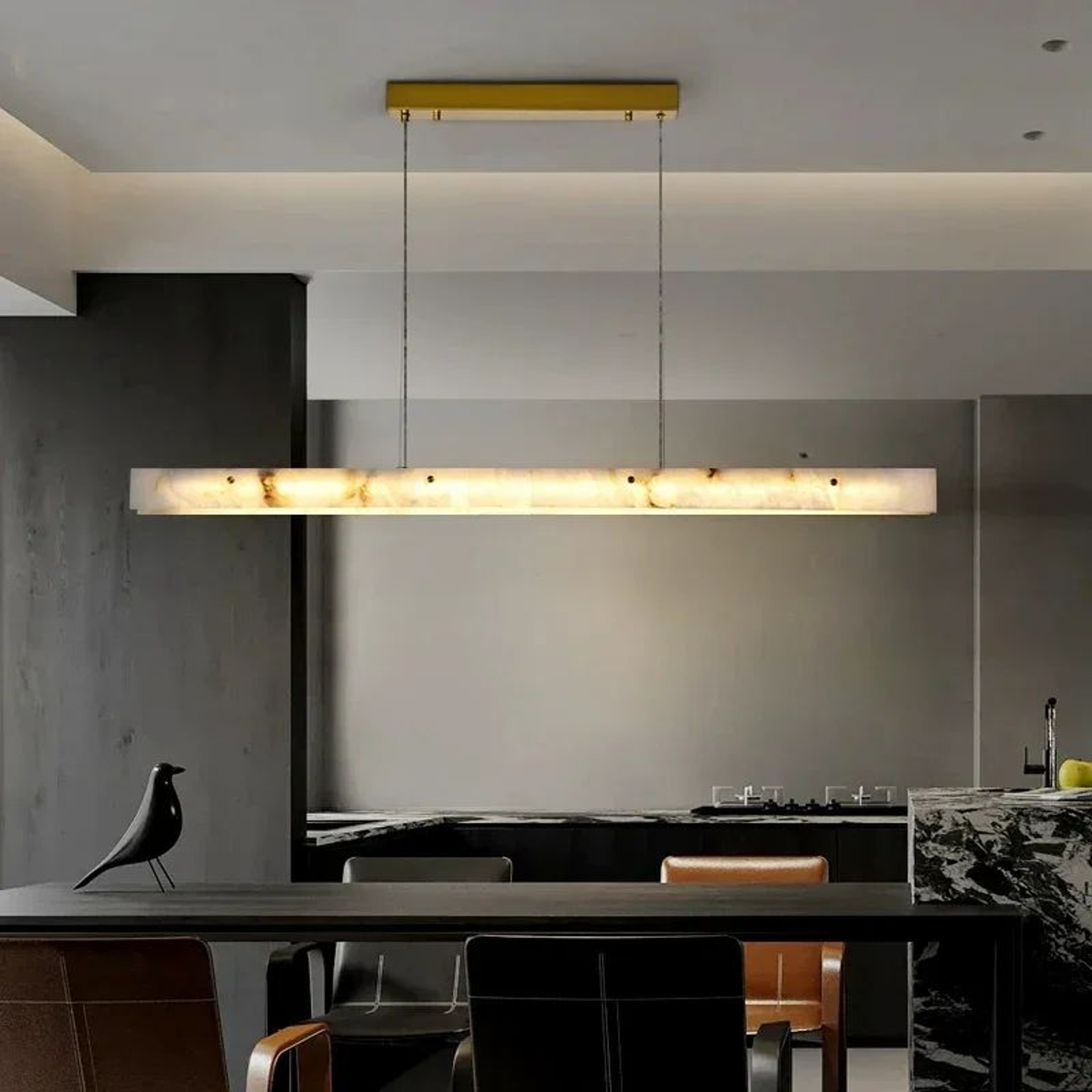 Luxury Natural Marble LED Linear Pendant Light For Dining Room And Kitchen Island 5