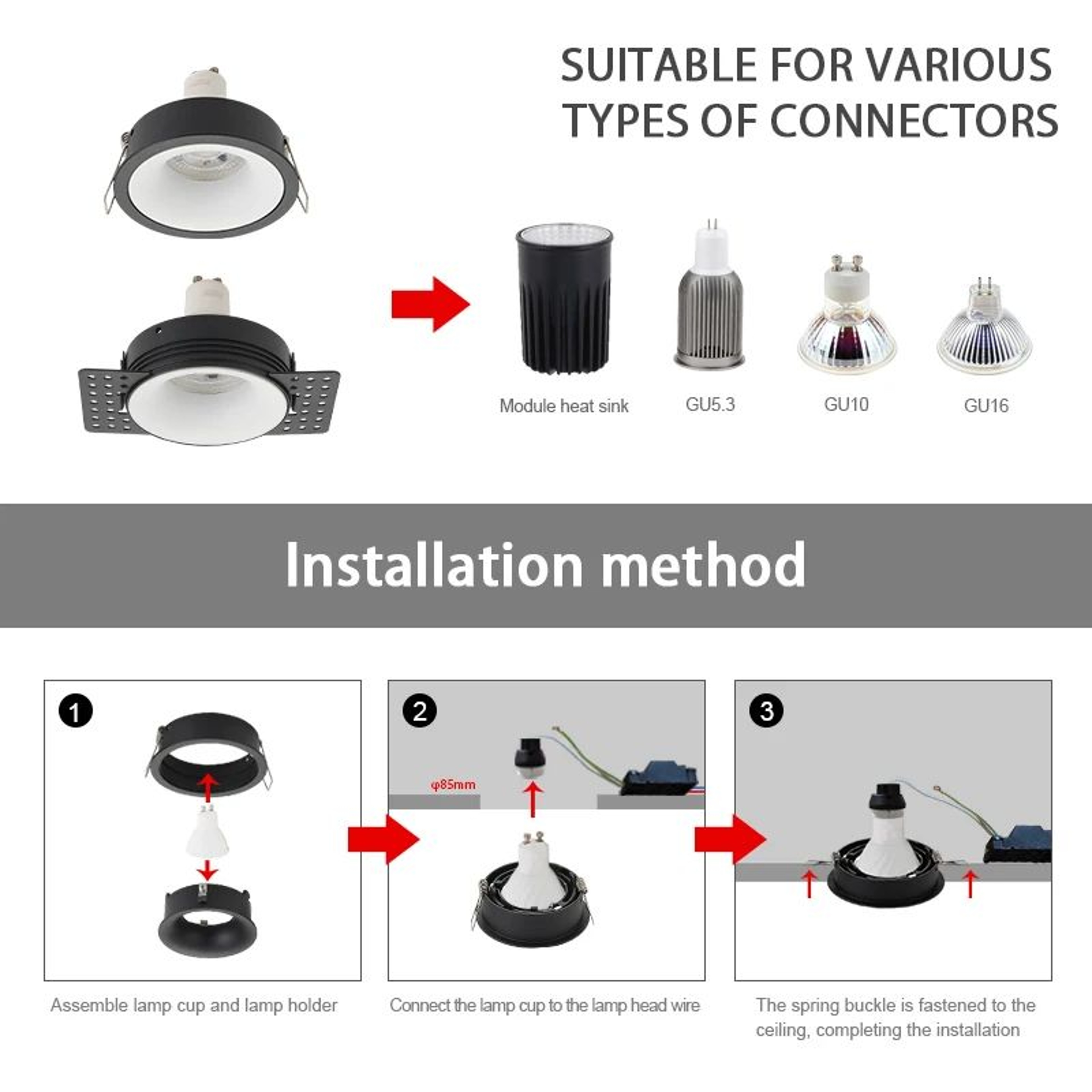 Frameless Adjustable Recessed Ceiling Spotlight Frame For GU10 MR16 Bulbs 3