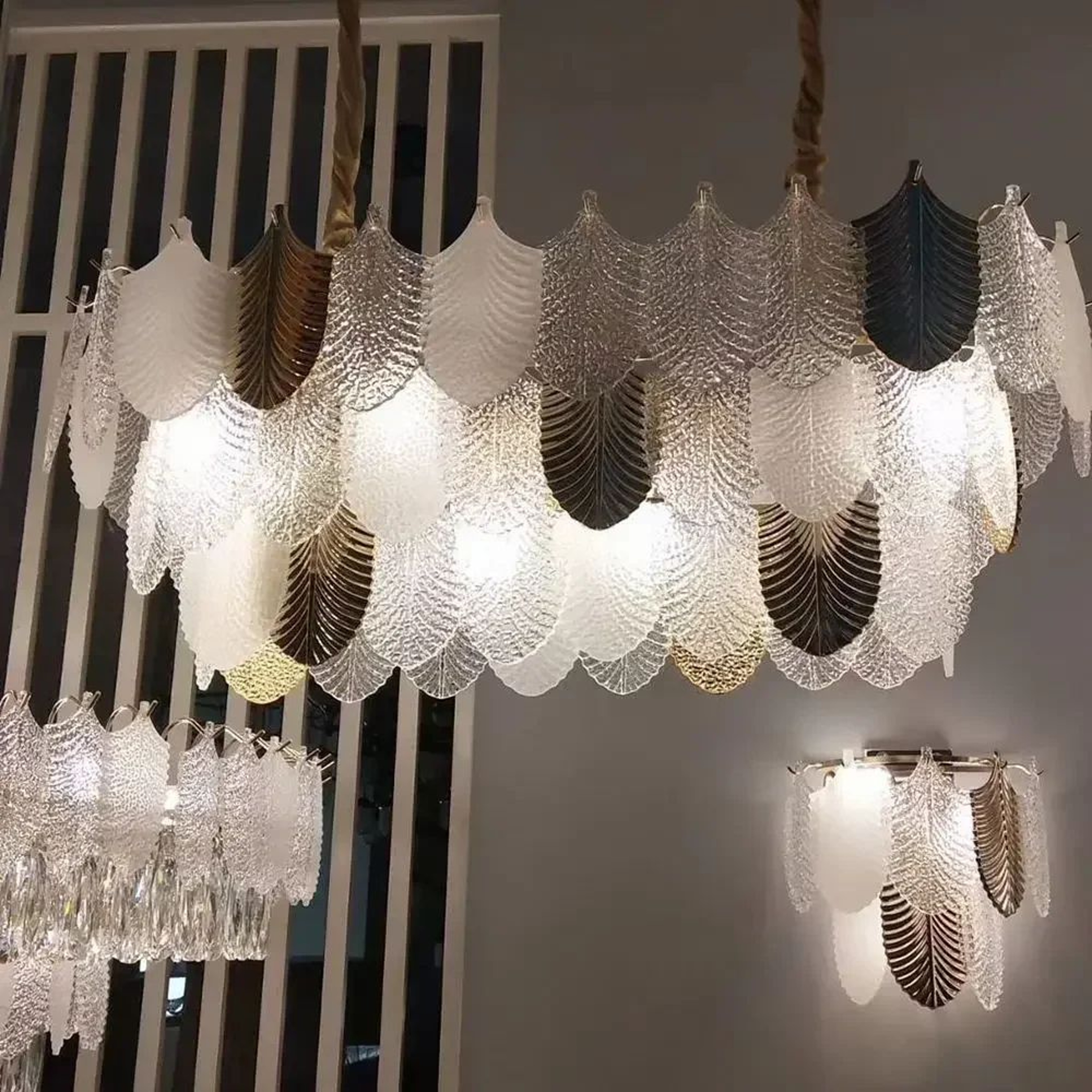 Luxury Postmodern Glass Chandelier E14 Long Hanging Pendant Light For Villa Lobby And Living Room 3