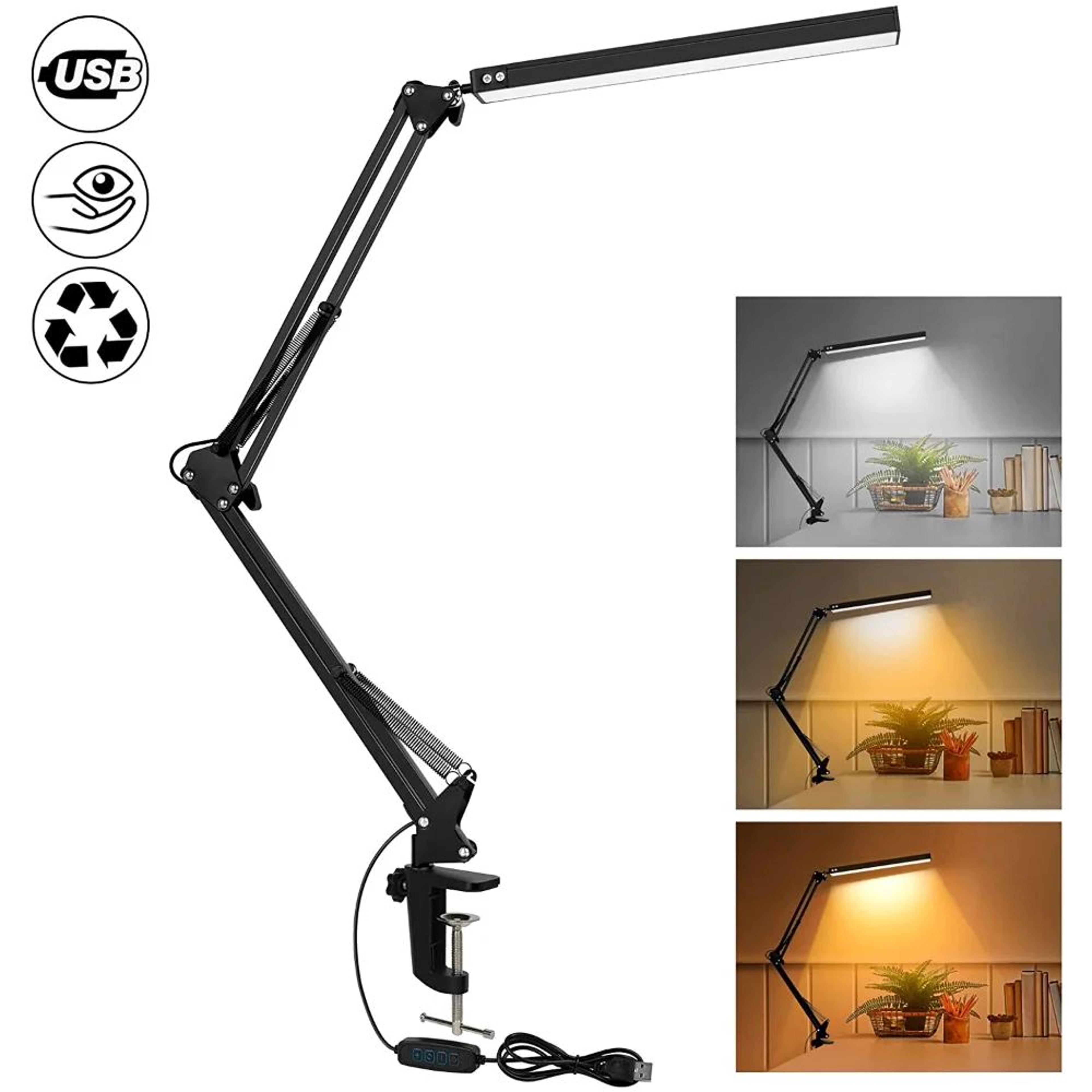 10W Dimmable LED Clamp Desk Lamp With Adjustable Swing Arm 3 Lighting Modes And 10 Brightness Level 0