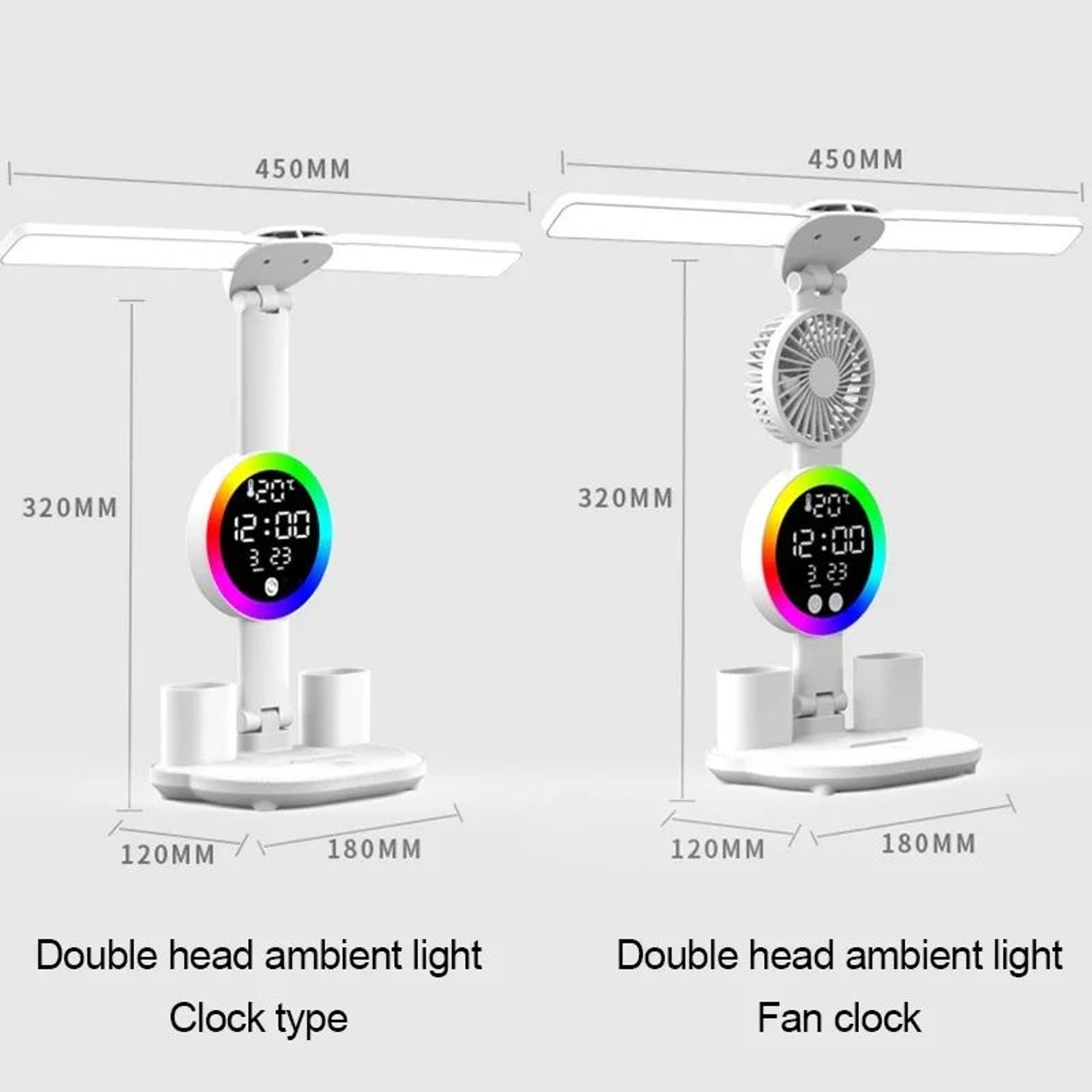 LED Desk Lamp With Fan And Clock Display Adjustable Brightness Reading Light 4