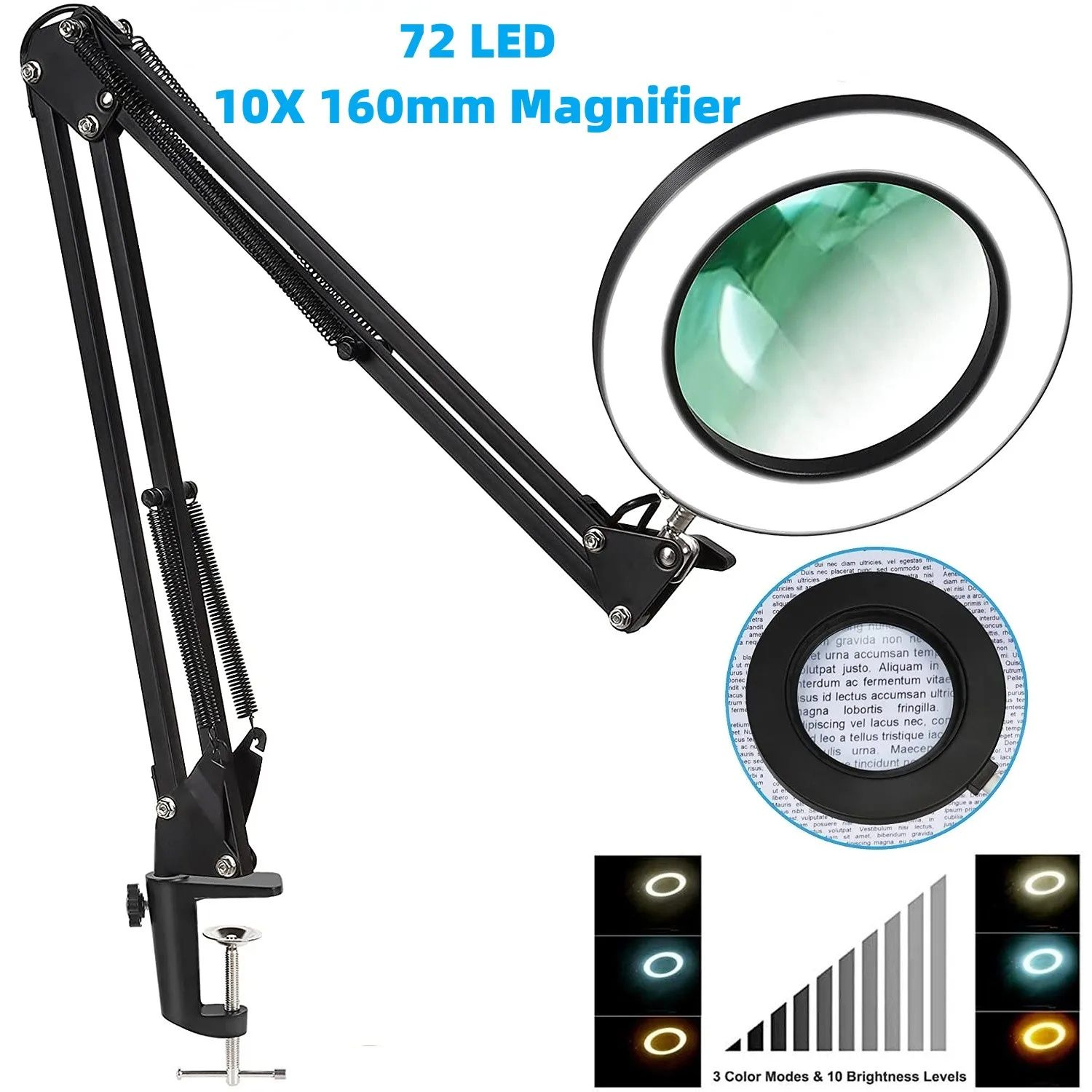 72 LED 8X10X USB Magnifying Desk Lamp With 3 Color Modes For Precision Work 0