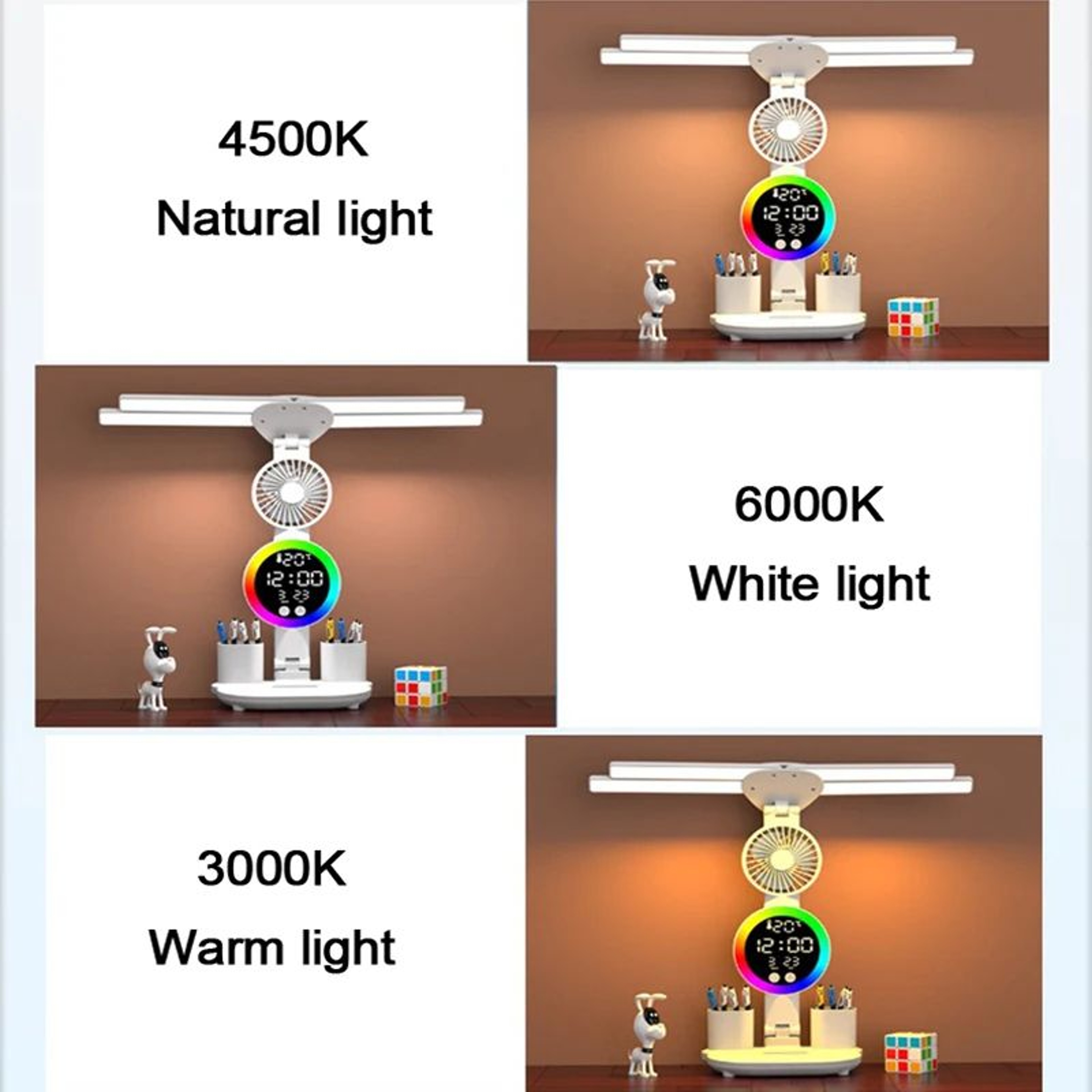 Rechargeable LED Desk Lamp With Fan And Digital Clock For Reading And Study 3