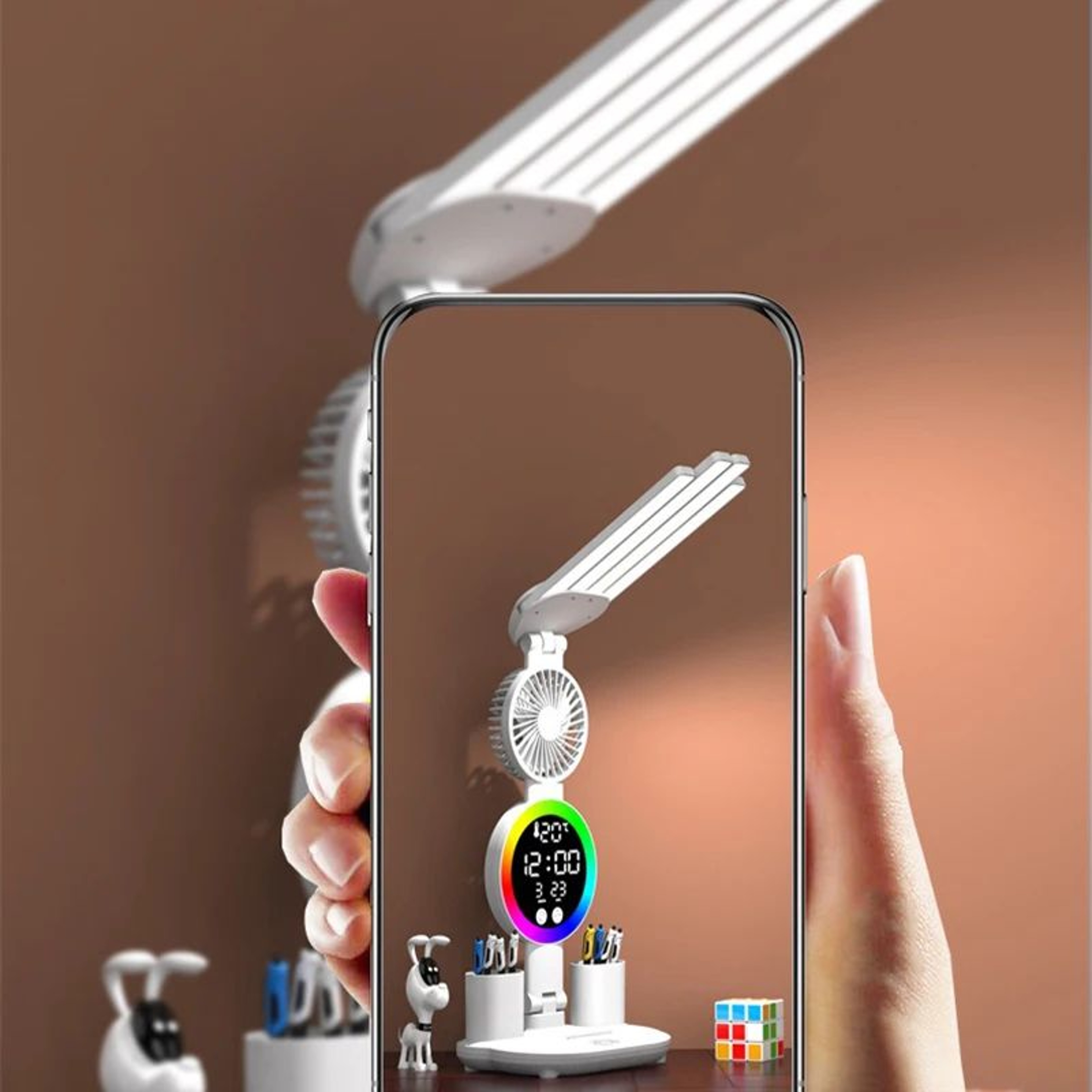 Rechargeable LED Desk Lamp With Fan And Digital Clock For Reading And Study 1