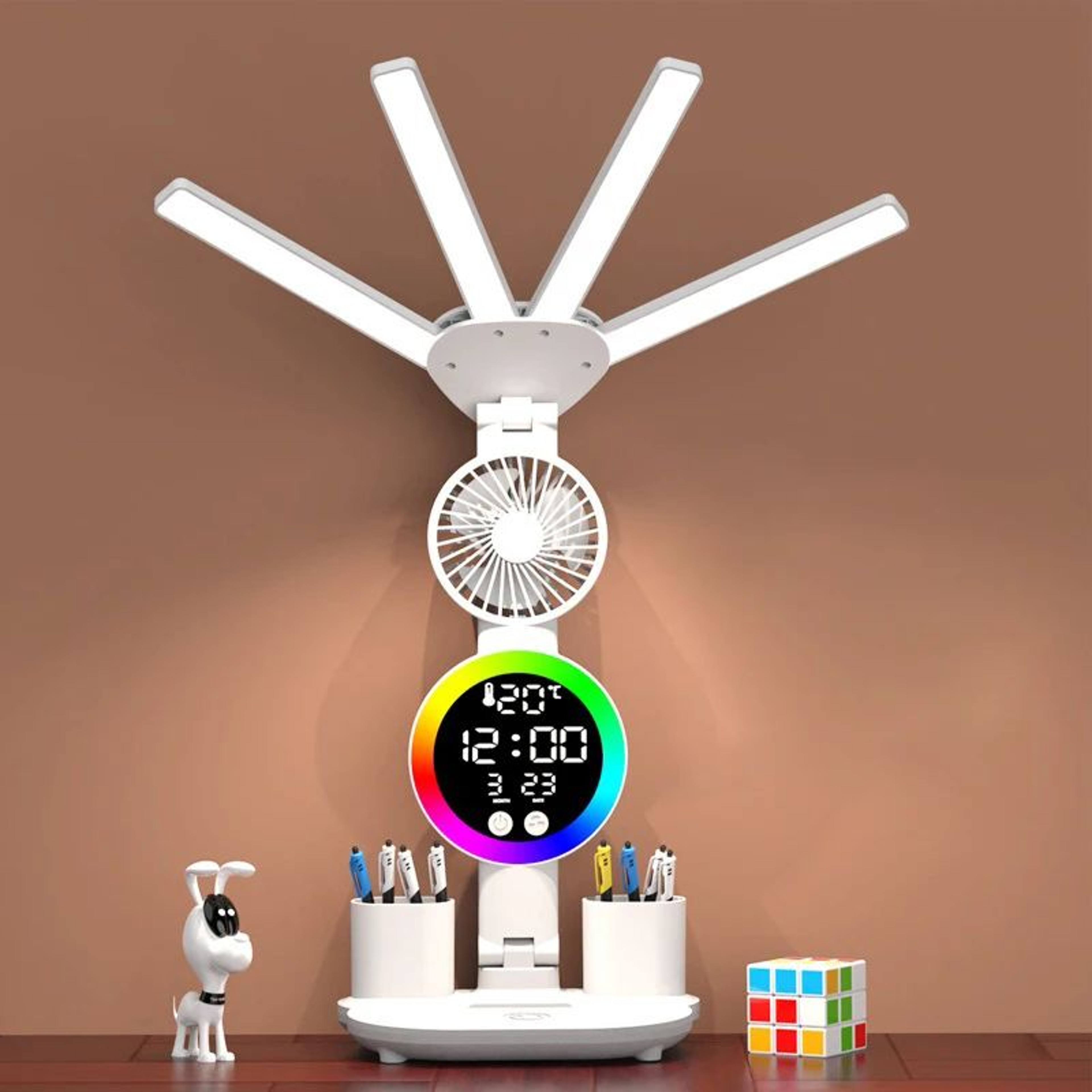 Rechargeable LED Desk Lamp With Fan And Digital Clock For Reading And Study 0
