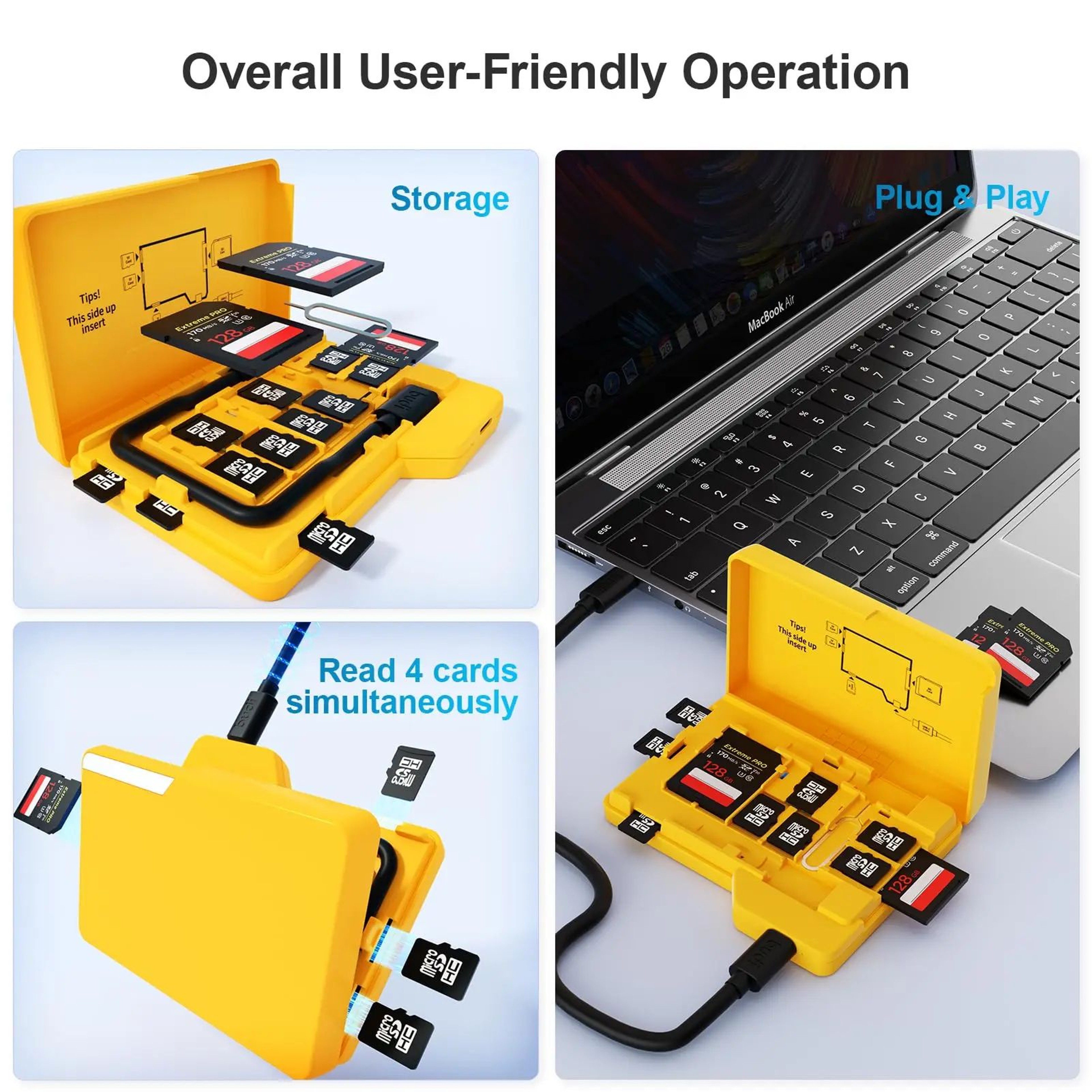 4Card Simultaneous SD Memory Card Reader With 15Slot Storage Case And USB TypeC 2