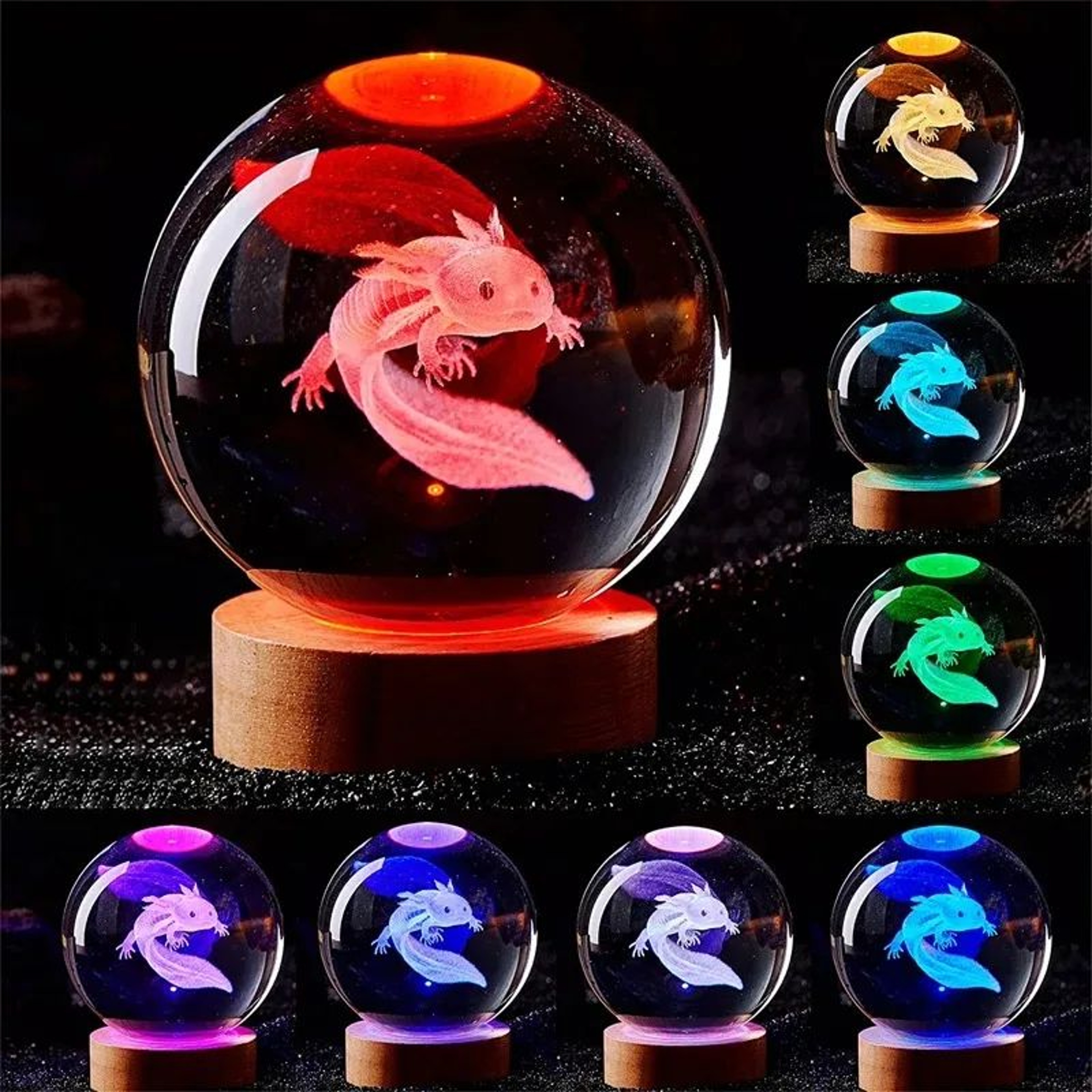 3D Axolotl Crystal Ball Night Light With Colorful LED Base For Bedroom Decor And Gifts 1