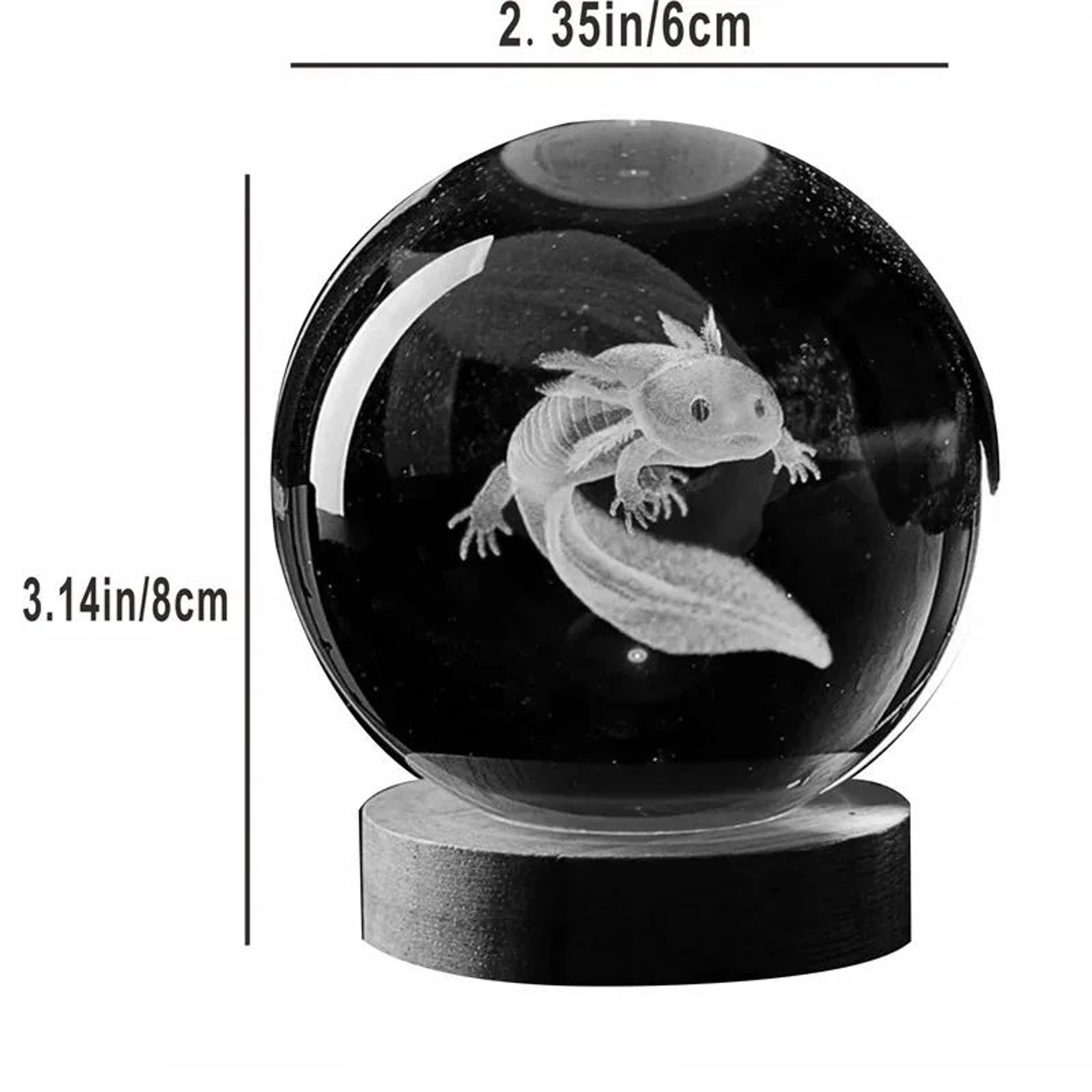3D Axolotl Crystal Ball Night Light With Colorful LED Base For Bedroom Decor And Gifts 3