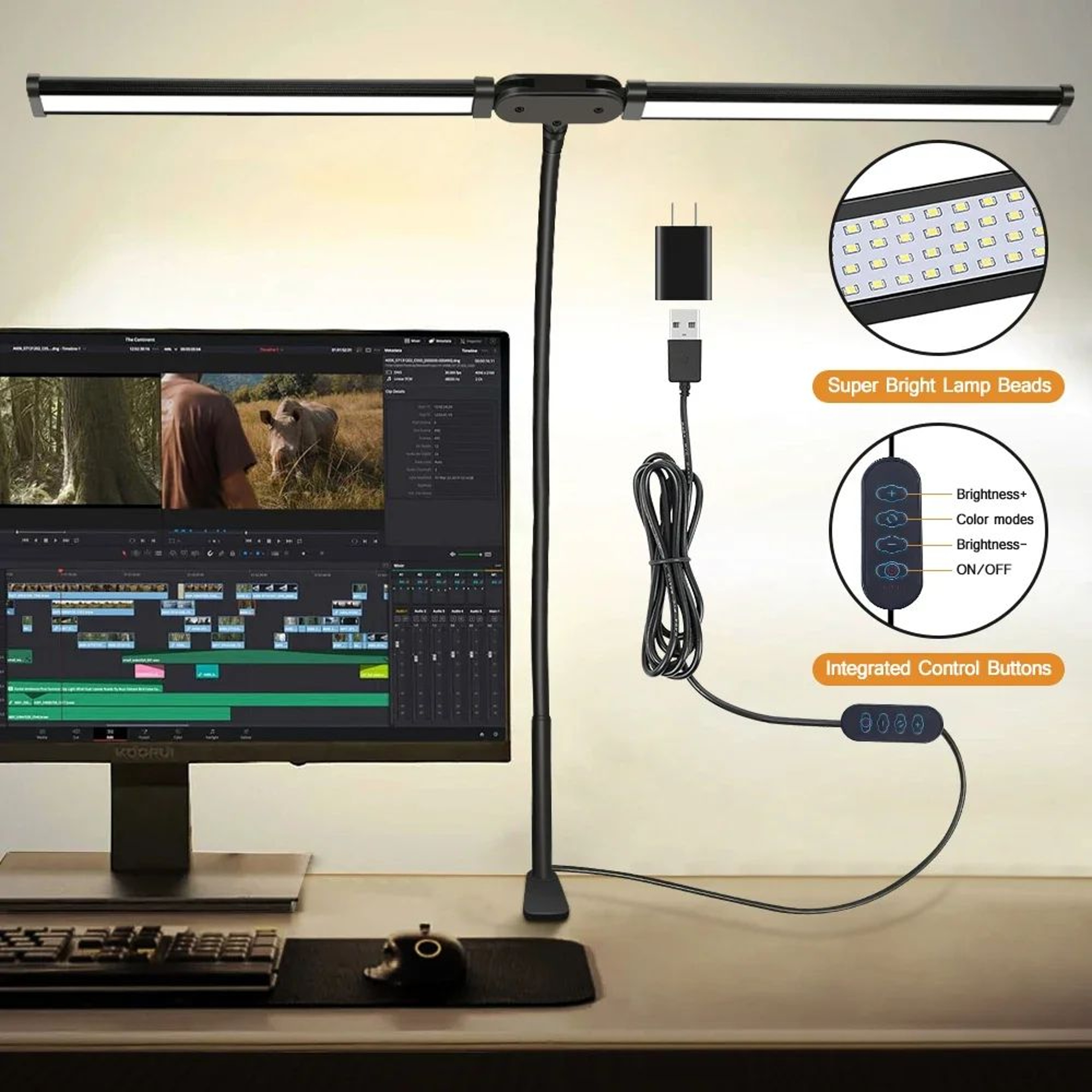 Double Head LED Clip Desk Lamp With 3 Color Modes And 10 Dimmable Brightness Levels 4