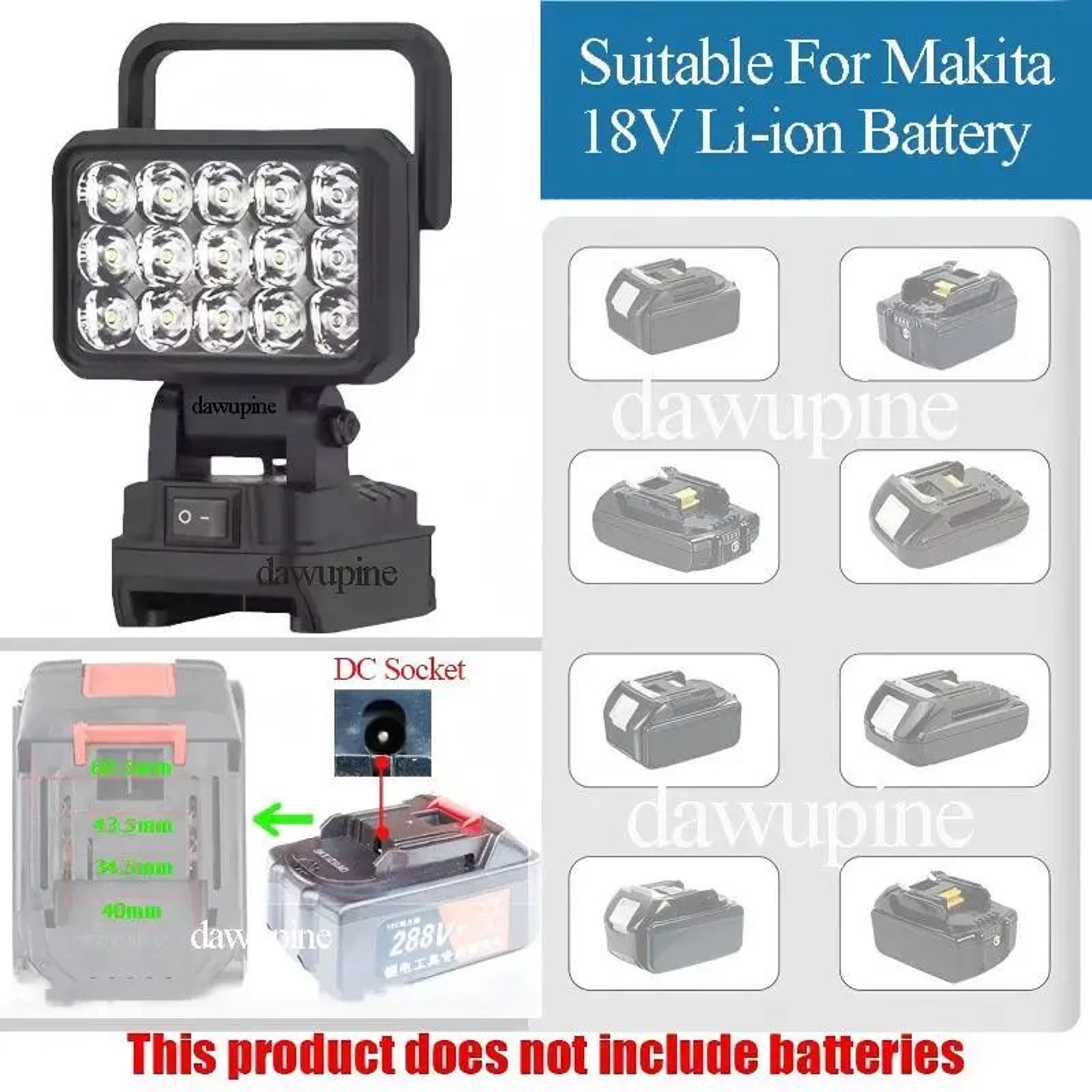 15 LED Cordless Work Light For 18V LiIon Batteries Portable Spotlight Flashlight 0
