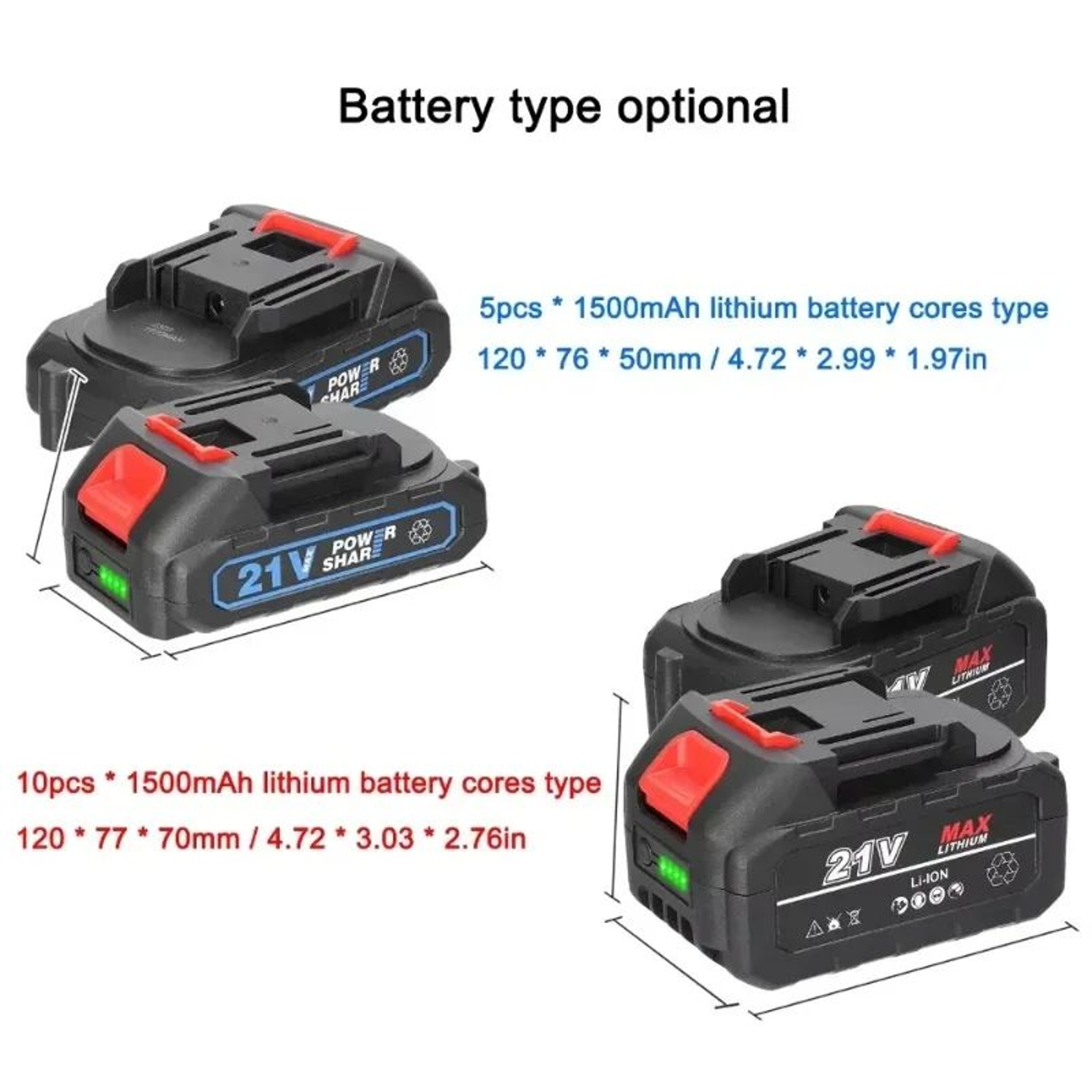 18V 21V Rechargeable Lithium Ion Power Tool Replacement Battery With Capacity Indicator 4