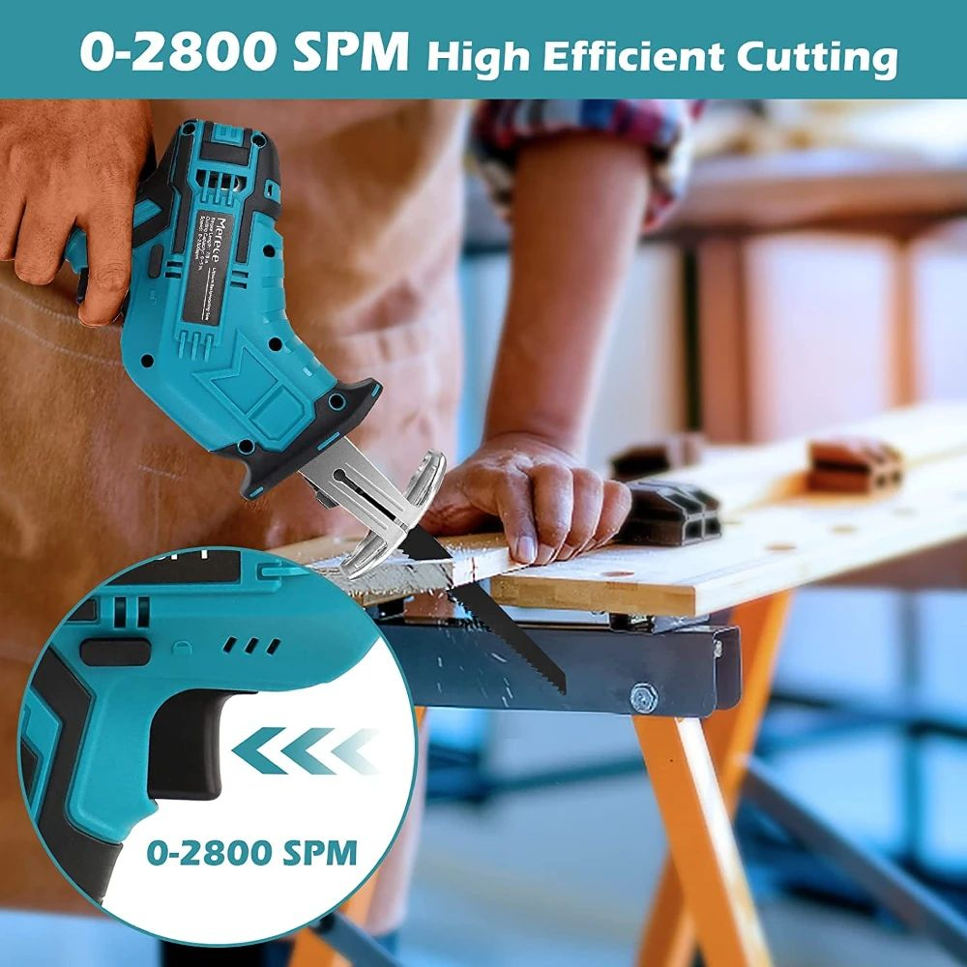 21V Cordless Reciprocating Saw With Variable Speed For Wood Metal And Pipe Cutting 3