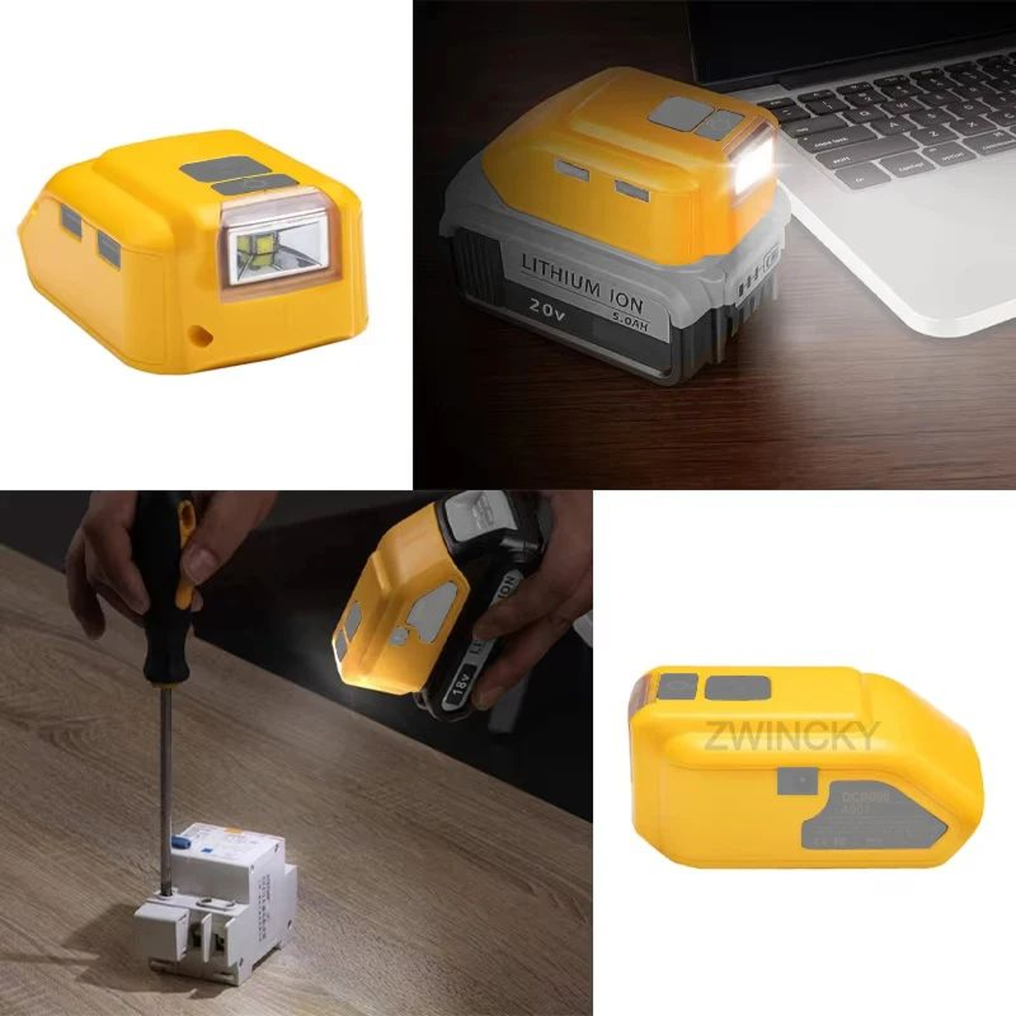18V 20V Battery Adapter With USB Type C DC 12V Output And LED Work Light 1
