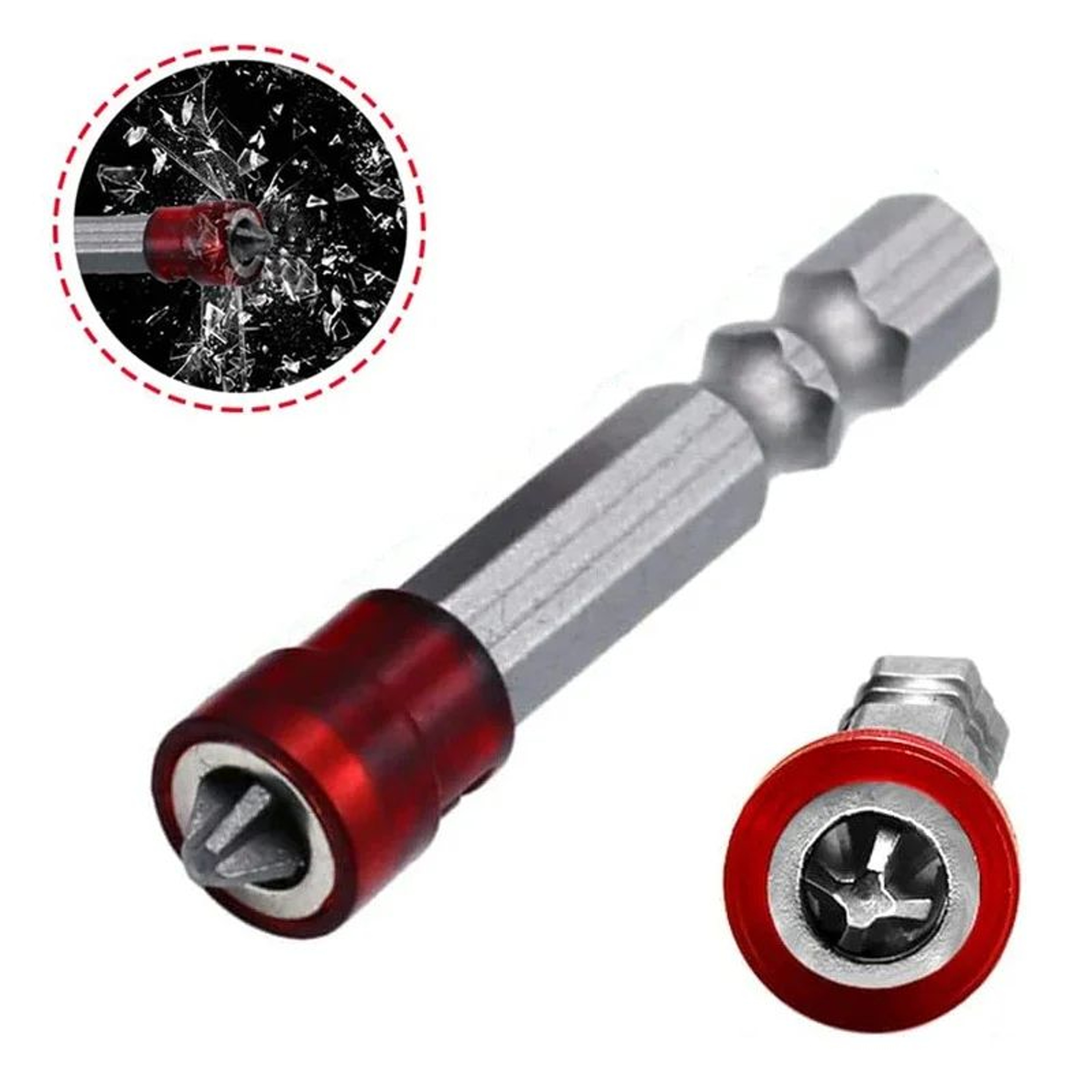 Magnetic PH2 Phillips Screwdriver Bit With 14 Inch Hex Shank And Screw Holder Ring 0