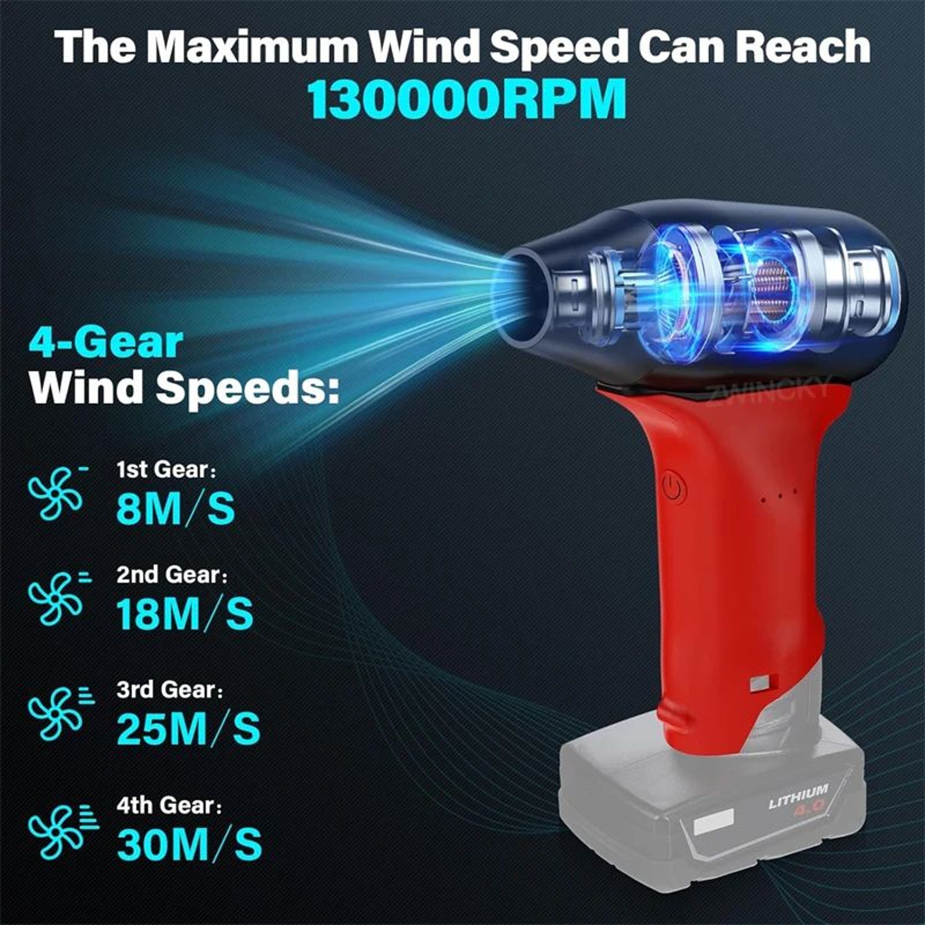 12V Cordless Turbo Jet Blower 4Speed Handheld Air Duster For Dust Cleaning 5