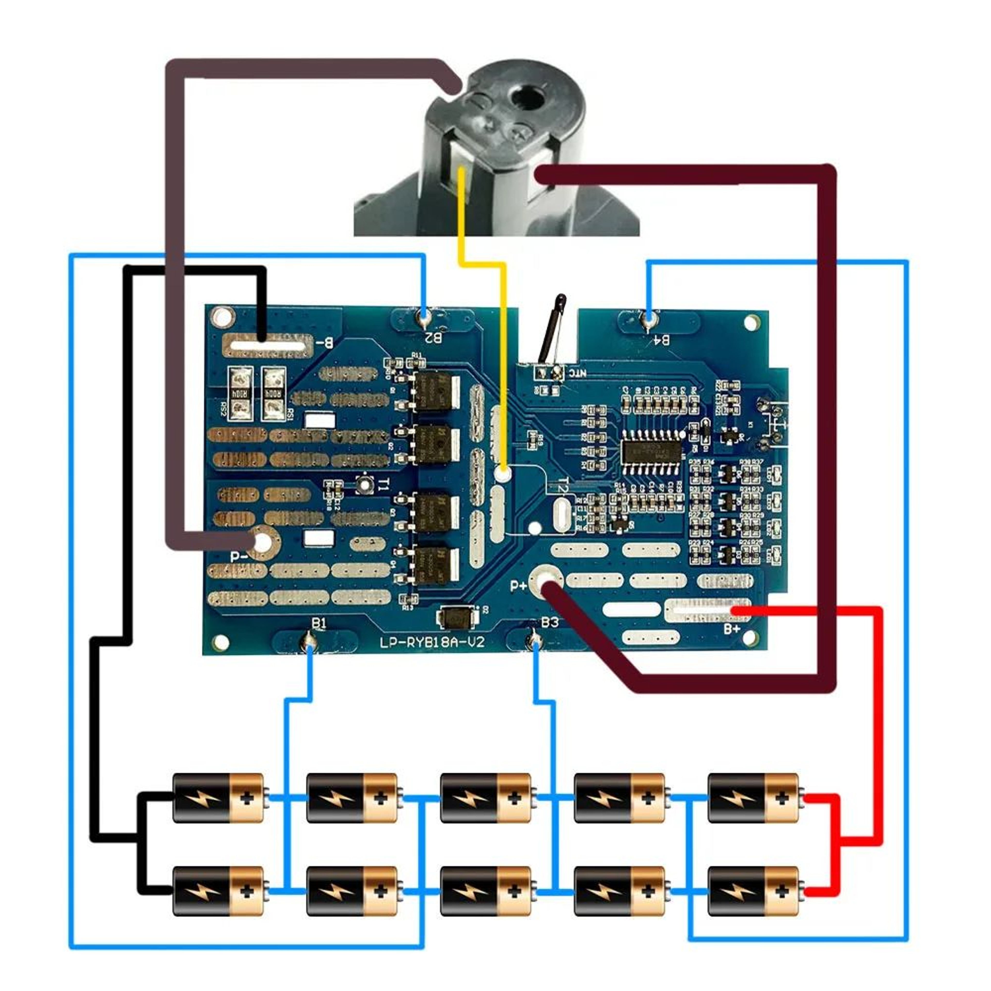 P108 18V Lithium Battery Replacement Case With PCB BMS Protection Board For 10 18650 Cells 1