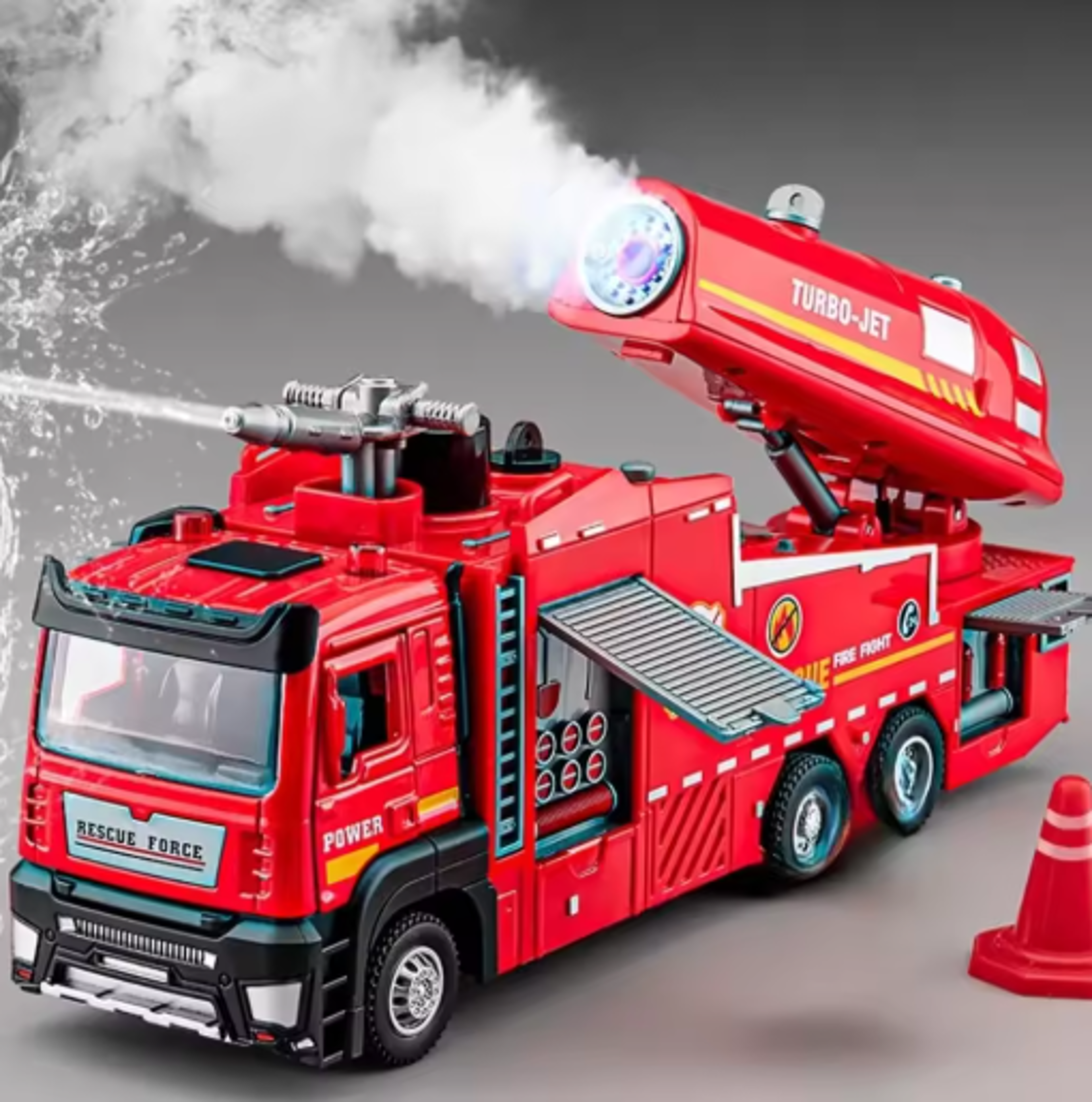 Scale Water Spray Fire Truck Toy with Lights & Sound Pull Back Ladder Rescue Vehicle for Kids – view 10