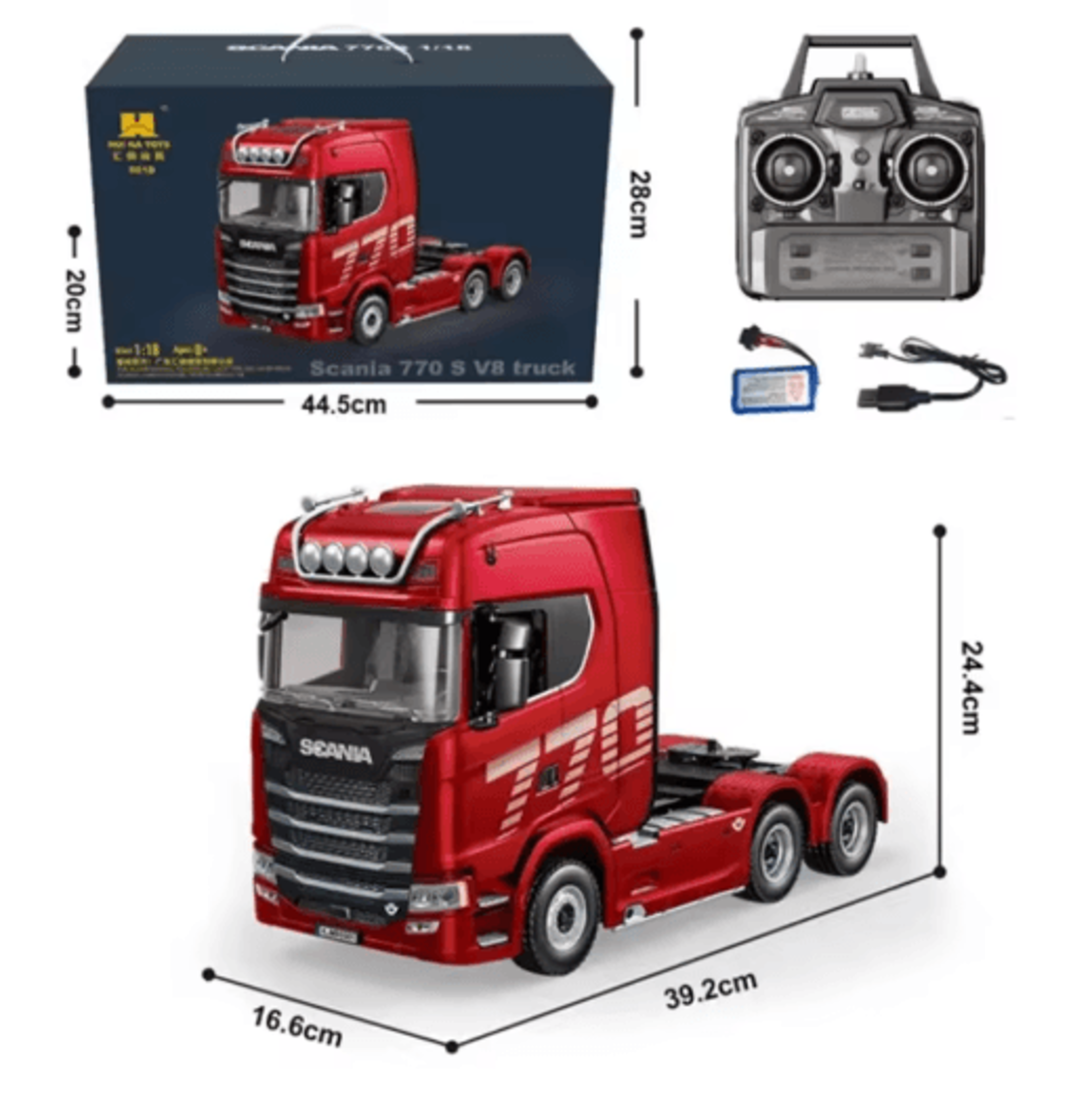 HUINA RC Alloy Tractor Truck 1 18 Scale 19 Channel Engineering Trailer With Lights  Sound 0