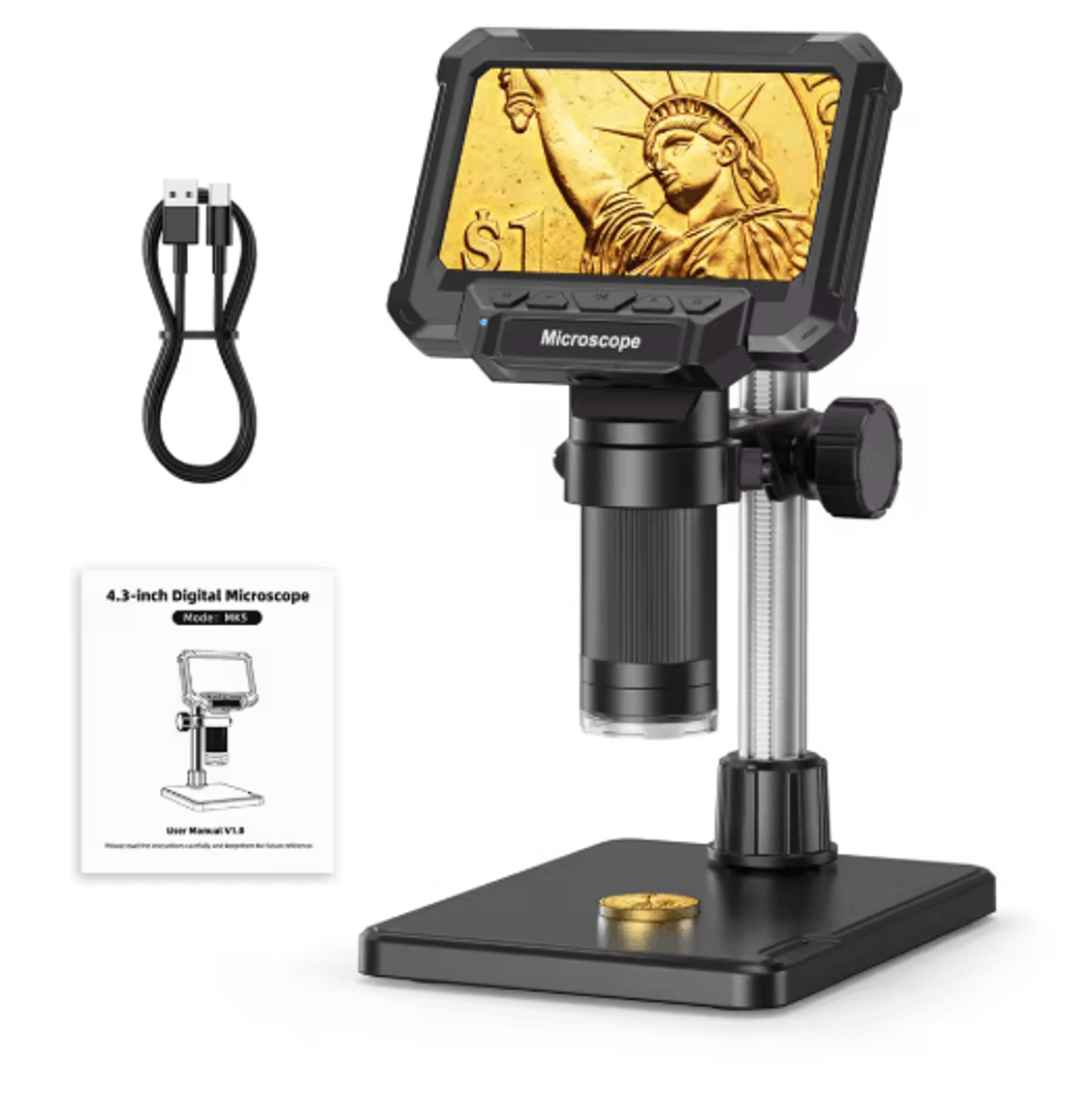 1600X Digital Microscope With 43 Inch IPS Screen Coin  PCB Inspection Microscope With LED Lights 2