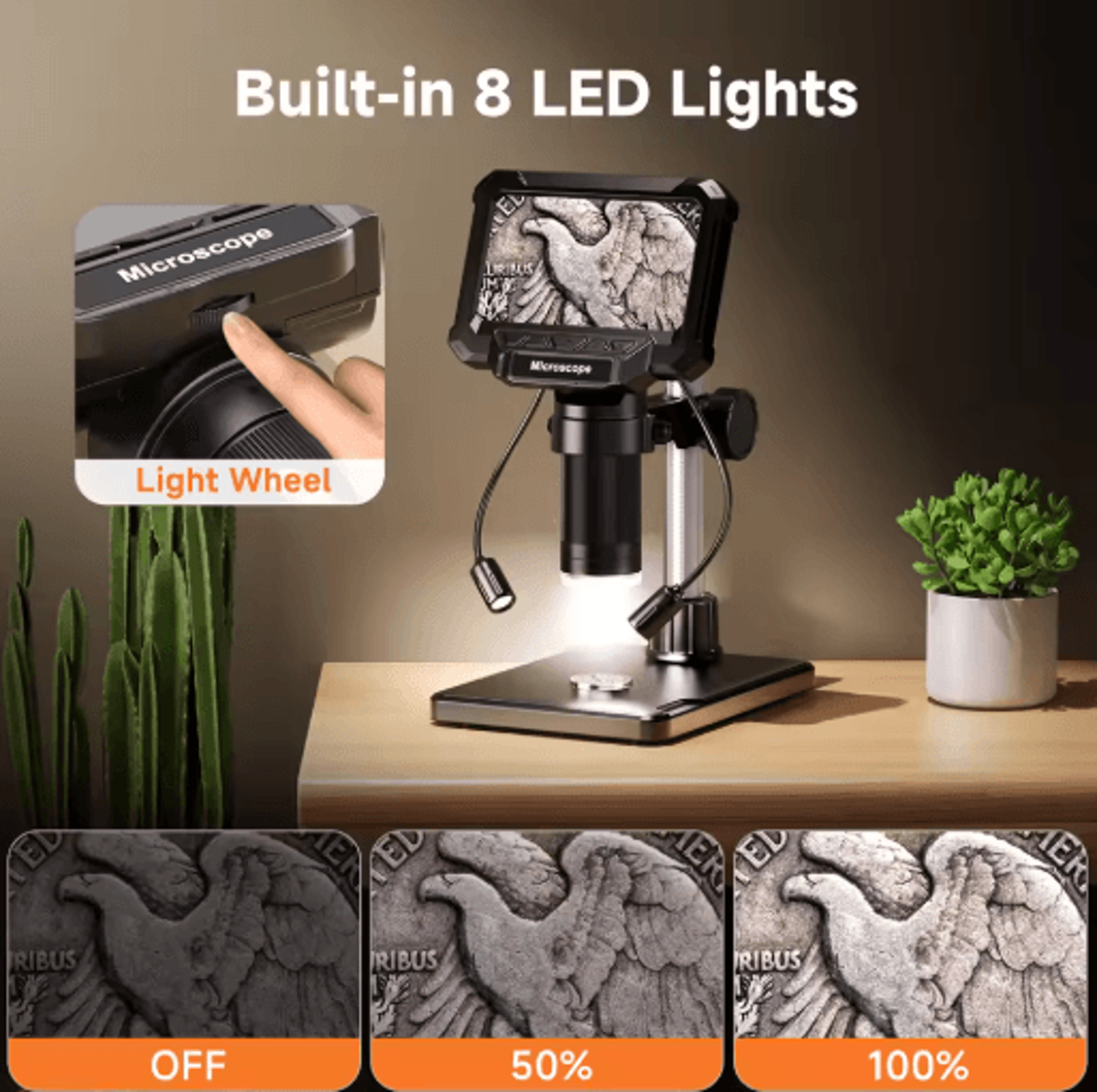 1600X Digital Microscope With 43 Inch IPS Screen Coin  PCB Inspection Microscope With LED Lights 4