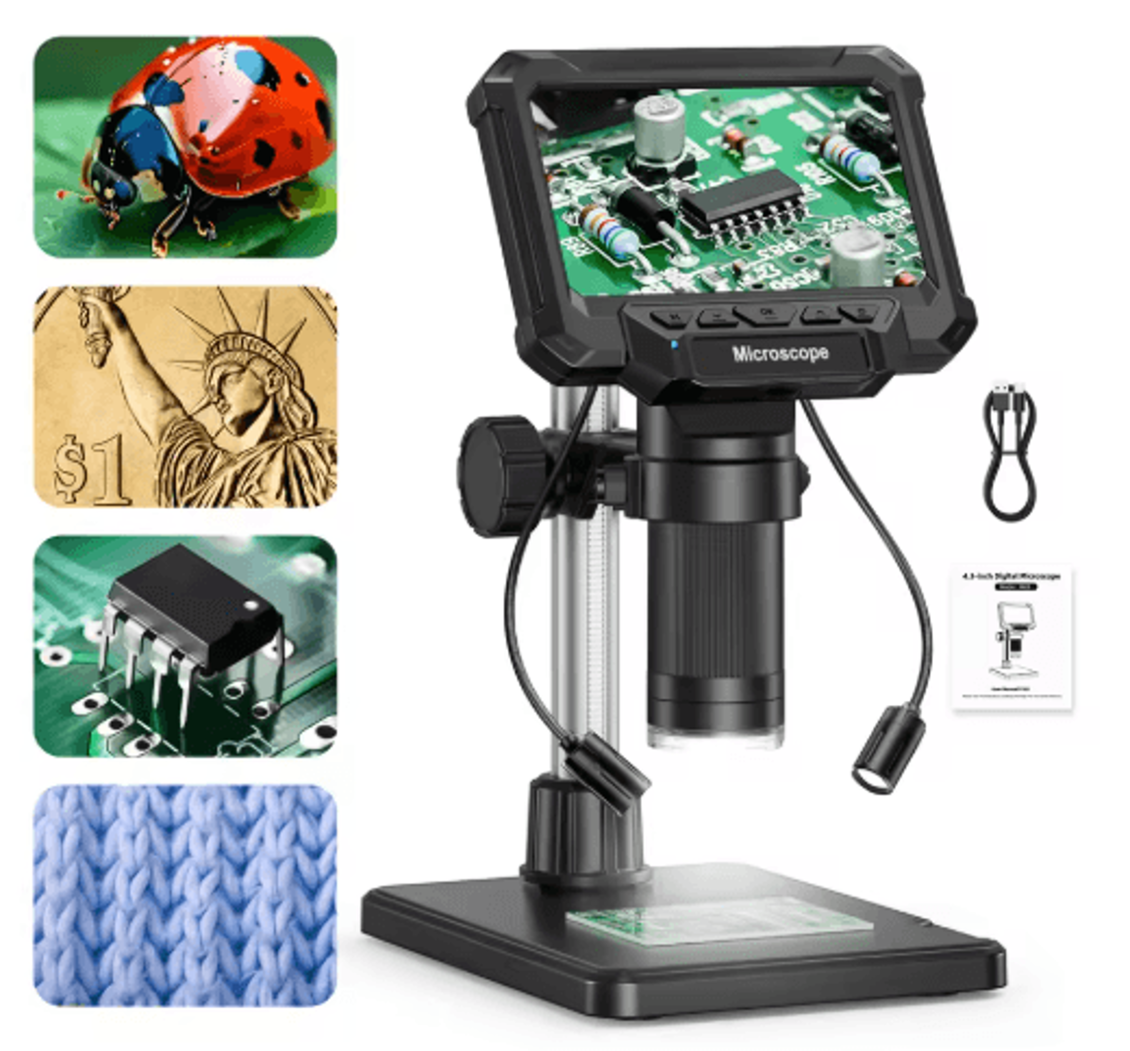 1600X Digital Microscope With 43 Inch IPS Screen Coin  PCB Inspection Microscope With LED Lights 7
