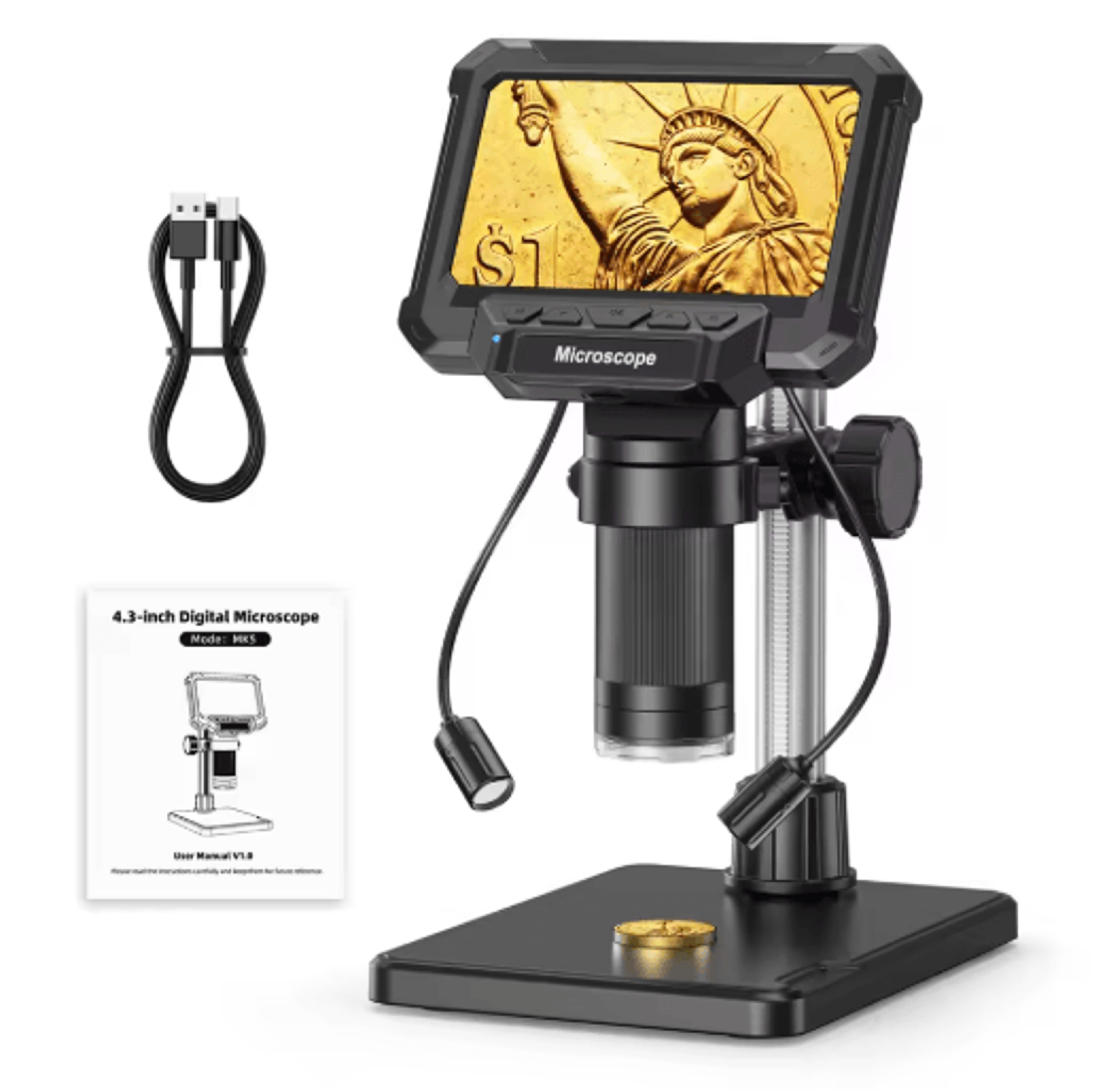 1600X Digital Microscope With 43 Inch IPS Screen Coin  PCB Inspection Microscope With LED Lights 0