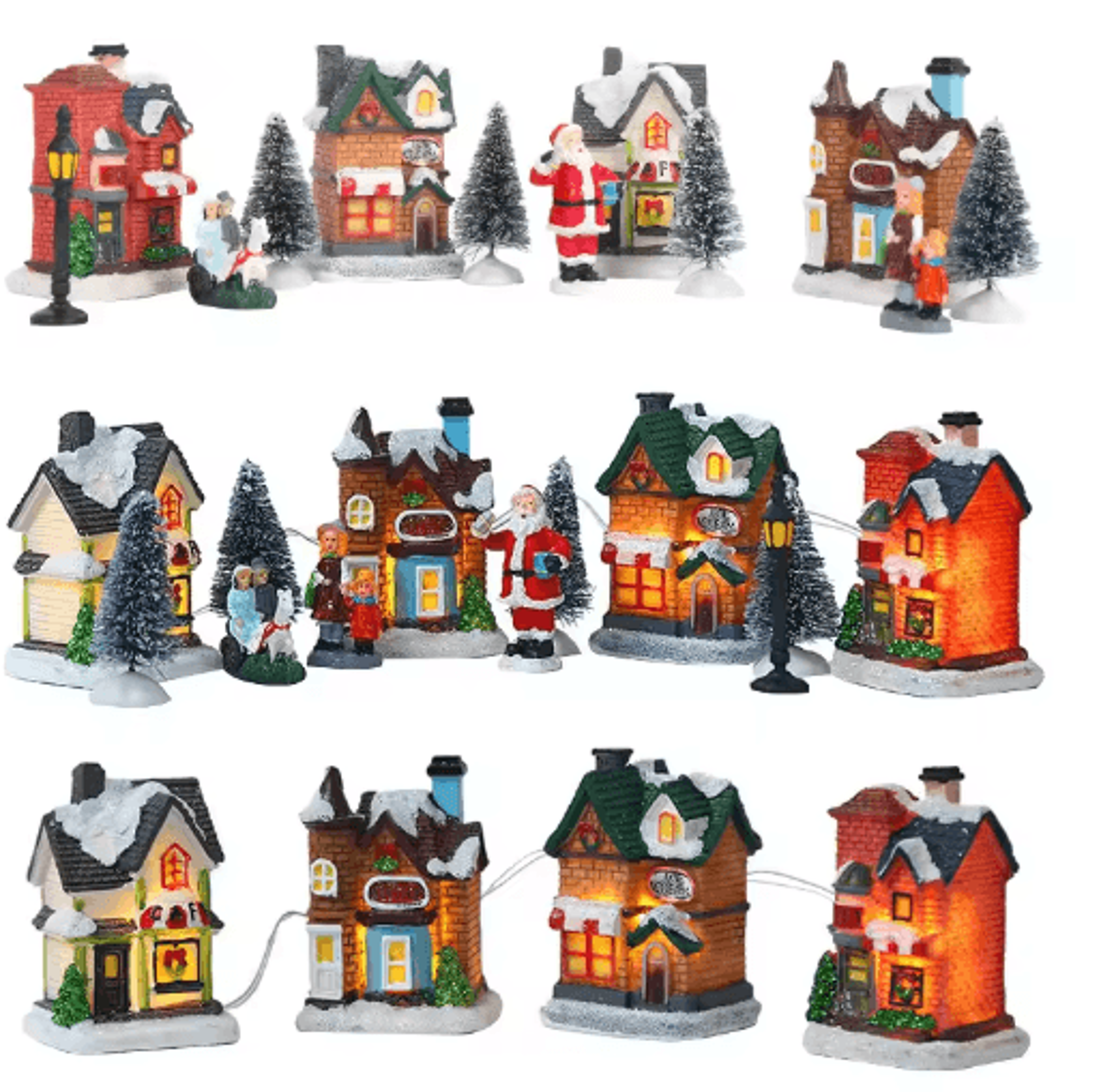 LED Resin Christmas Village Ornament Set Lighted Holiday House With Santa Snow Scene 4