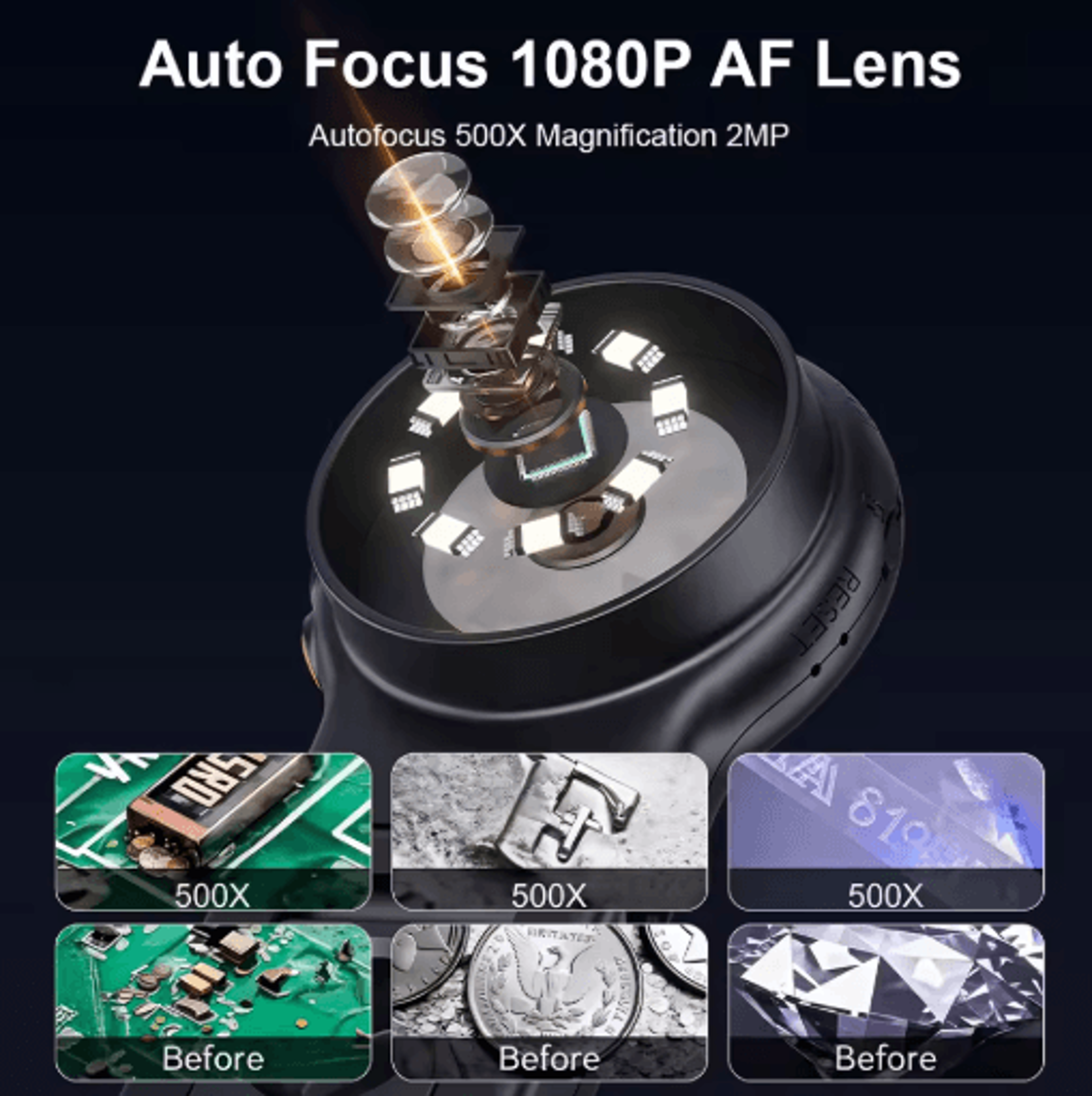 500X Autofocus Digital Microscope With 8 LED Lights 2MP Foldable Video Magnifier 5