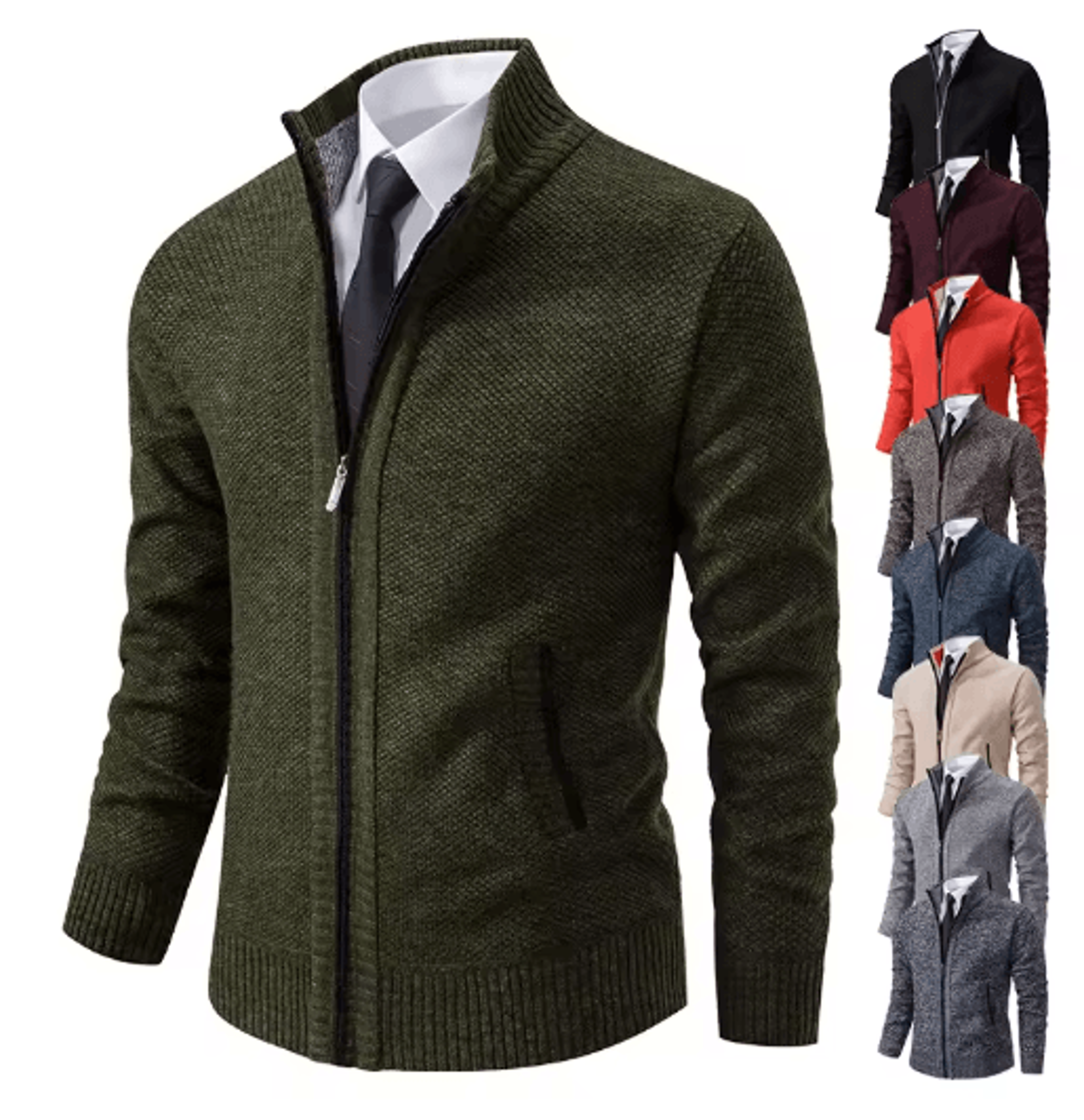 Mens Autumn Winter Casual Sports Cardigan Fleece Lined Stand Collar Zipper Sweater 0