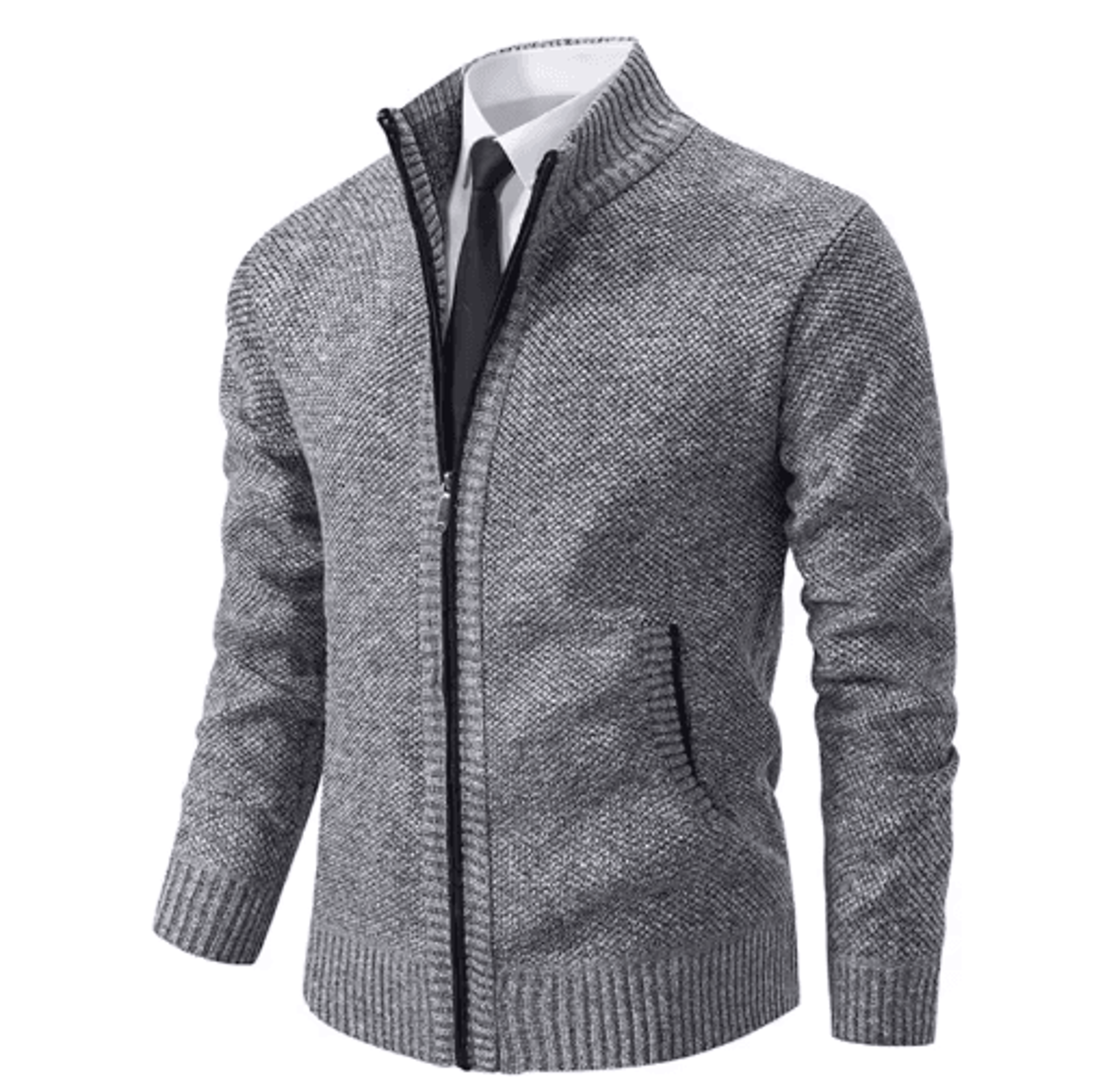 Mens Autumn Winter Casual Sports Cardigan Fleece Lined Stand Collar Zipper Sweater 10