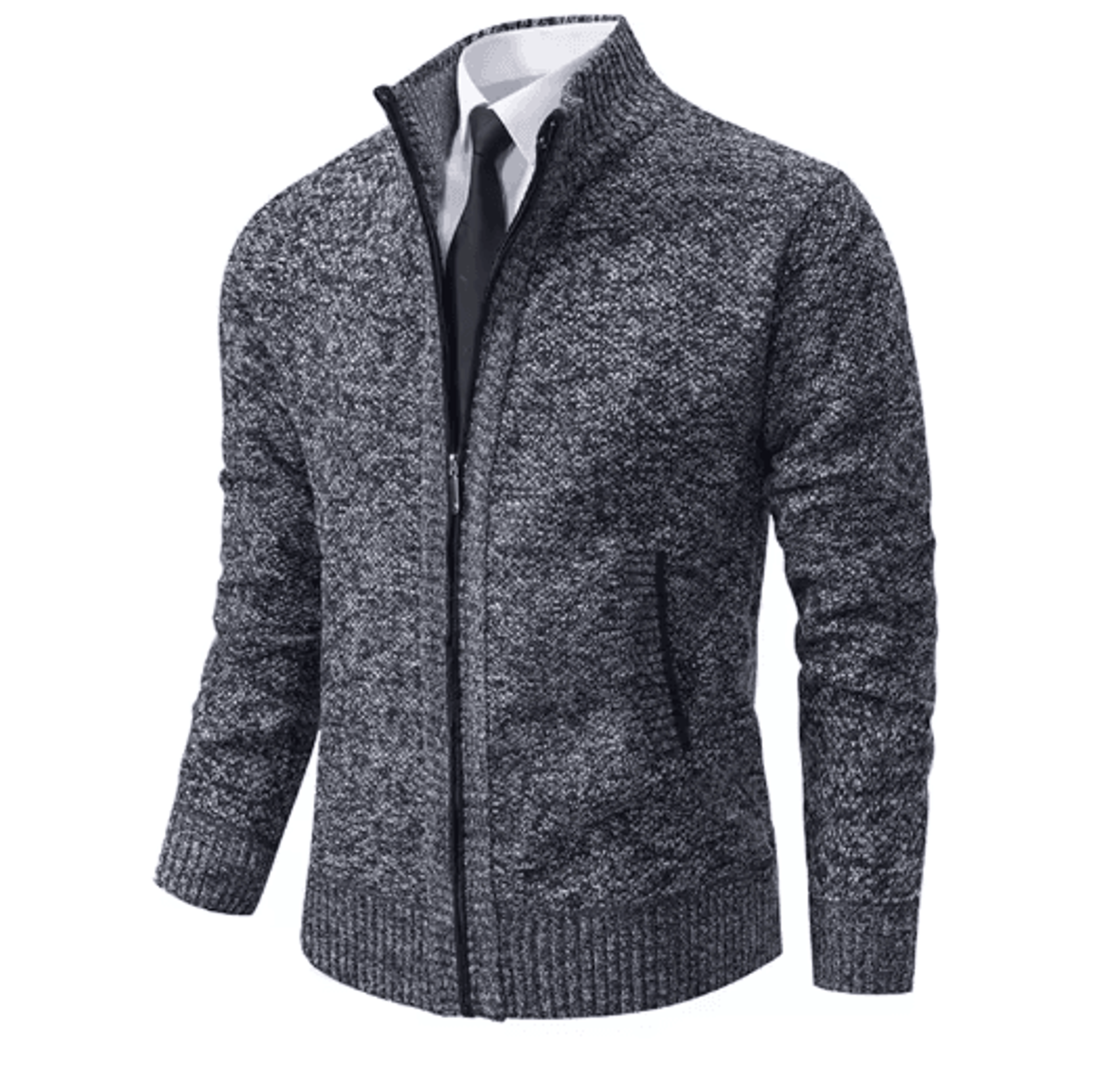 Mens Autumn Winter Casual Sports Cardigan Fleece Lined Stand Collar Zipper Sweater 8