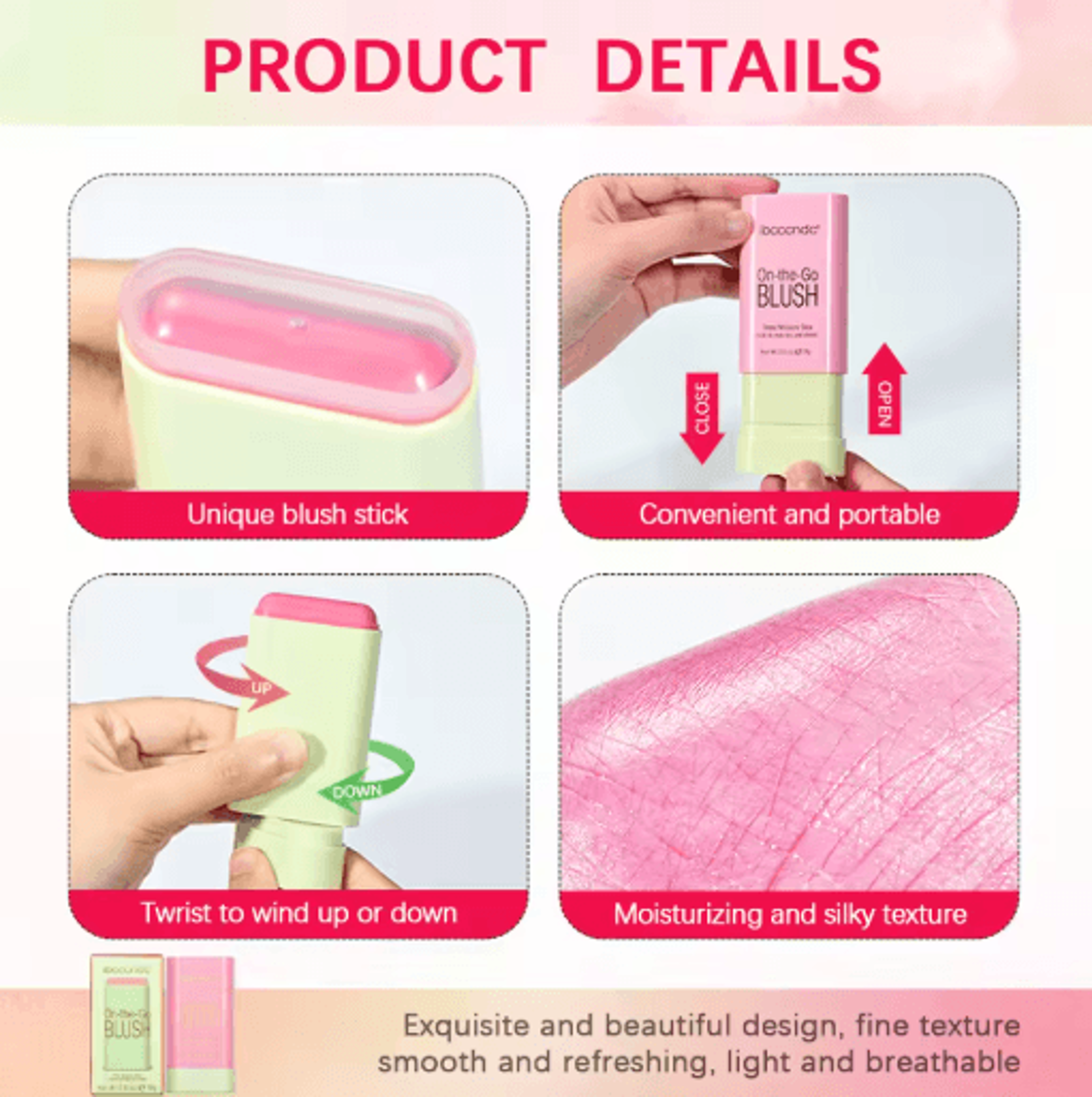 Cream Blush Stick Waterproof Easy Blend Rouge For Bright Natural Glow 4