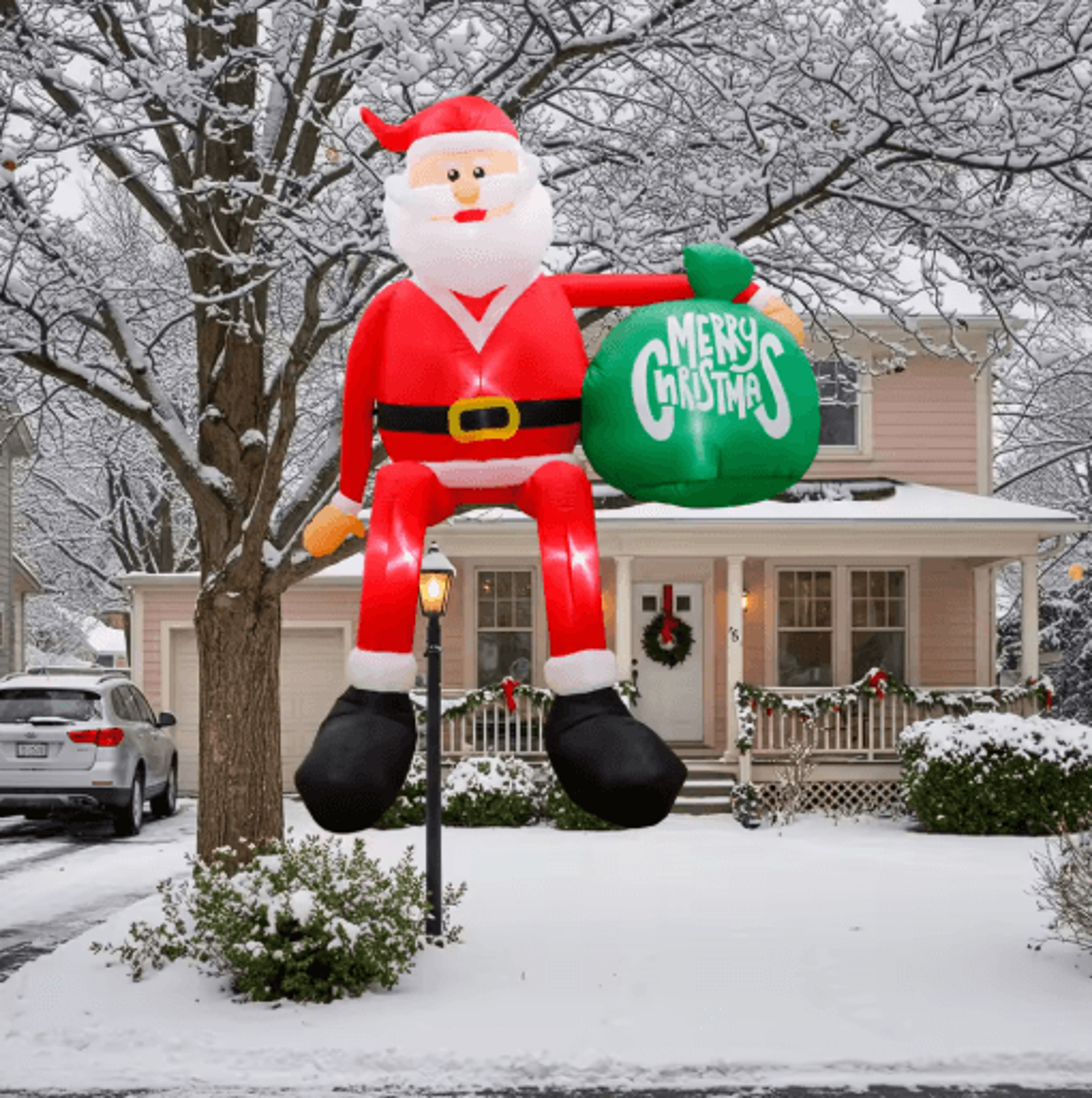 OurWarm 8FT Christmas Inflatable Santa Climbing Outdoor Yard Decoration 5
