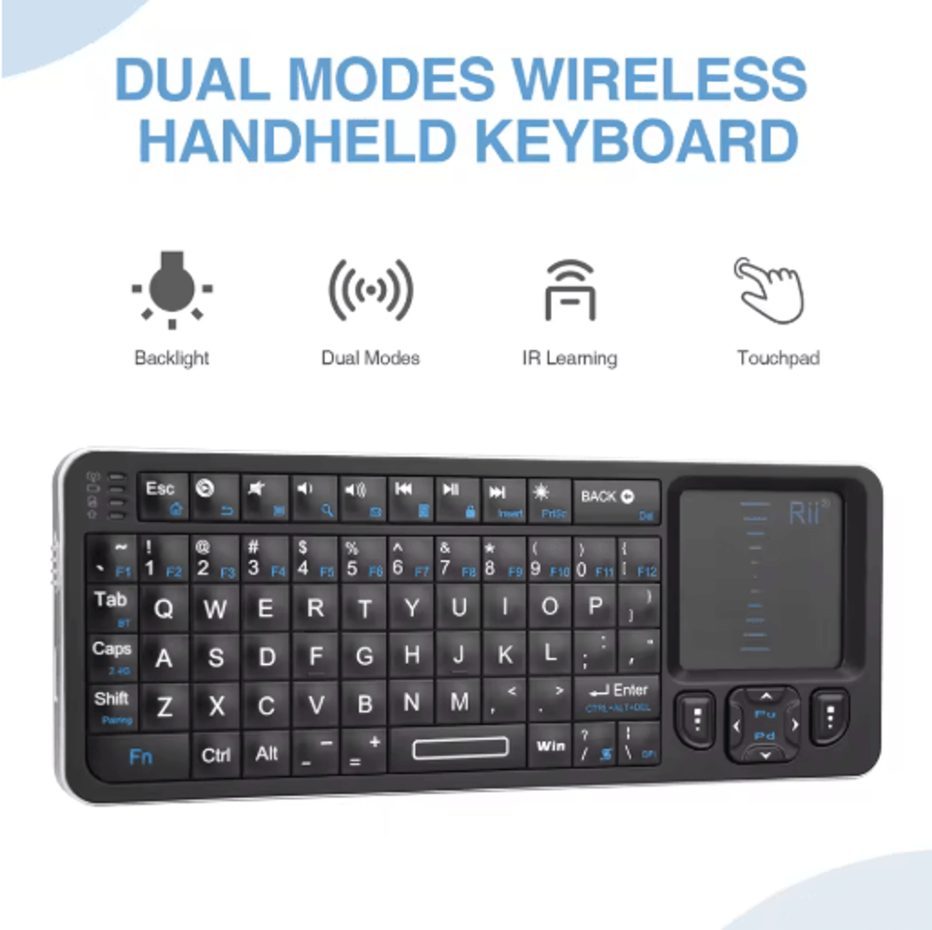 Rii K06 Mini Bluetooth Keyboard Backlit 2 4GHz Wireless Keyboard With IR Learning Touchpad 0