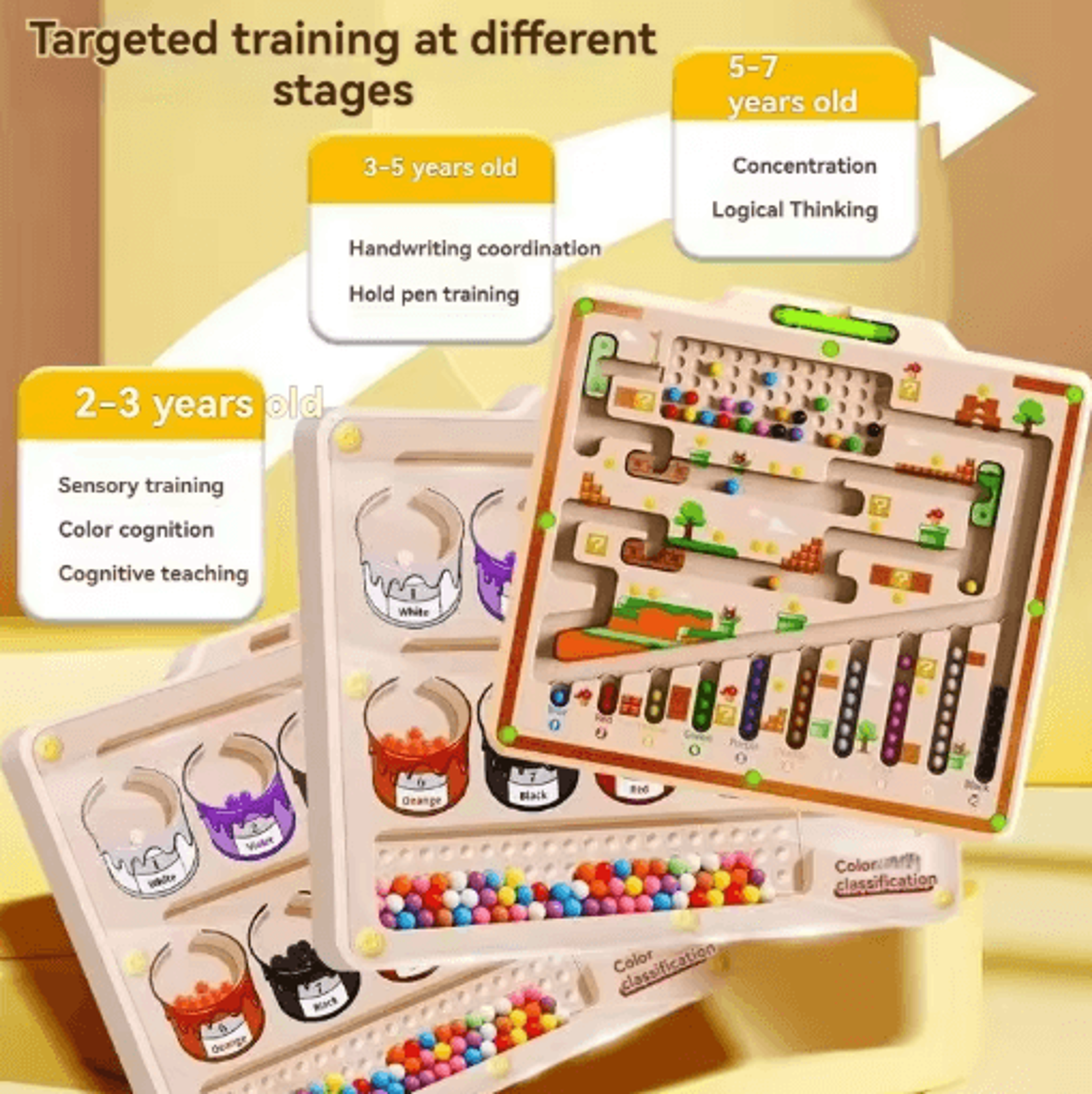 Childrens Magnetic Maze Puzzle Toy Walking Ball Concentration Logic Training Board 6