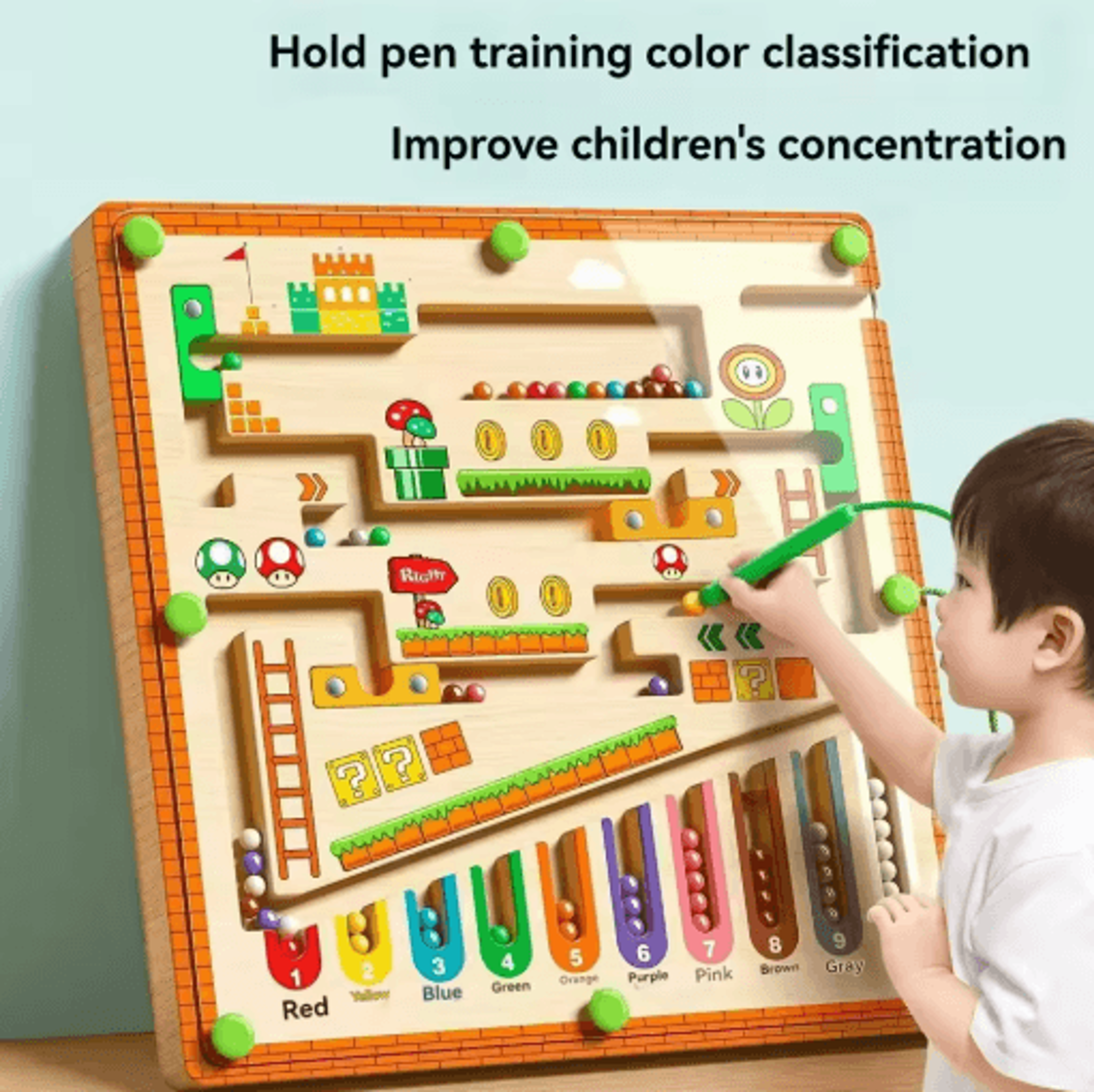 Childrens Magnetic Maze Puzzle Toy Walking Ball Concentration Logic Training Board 7