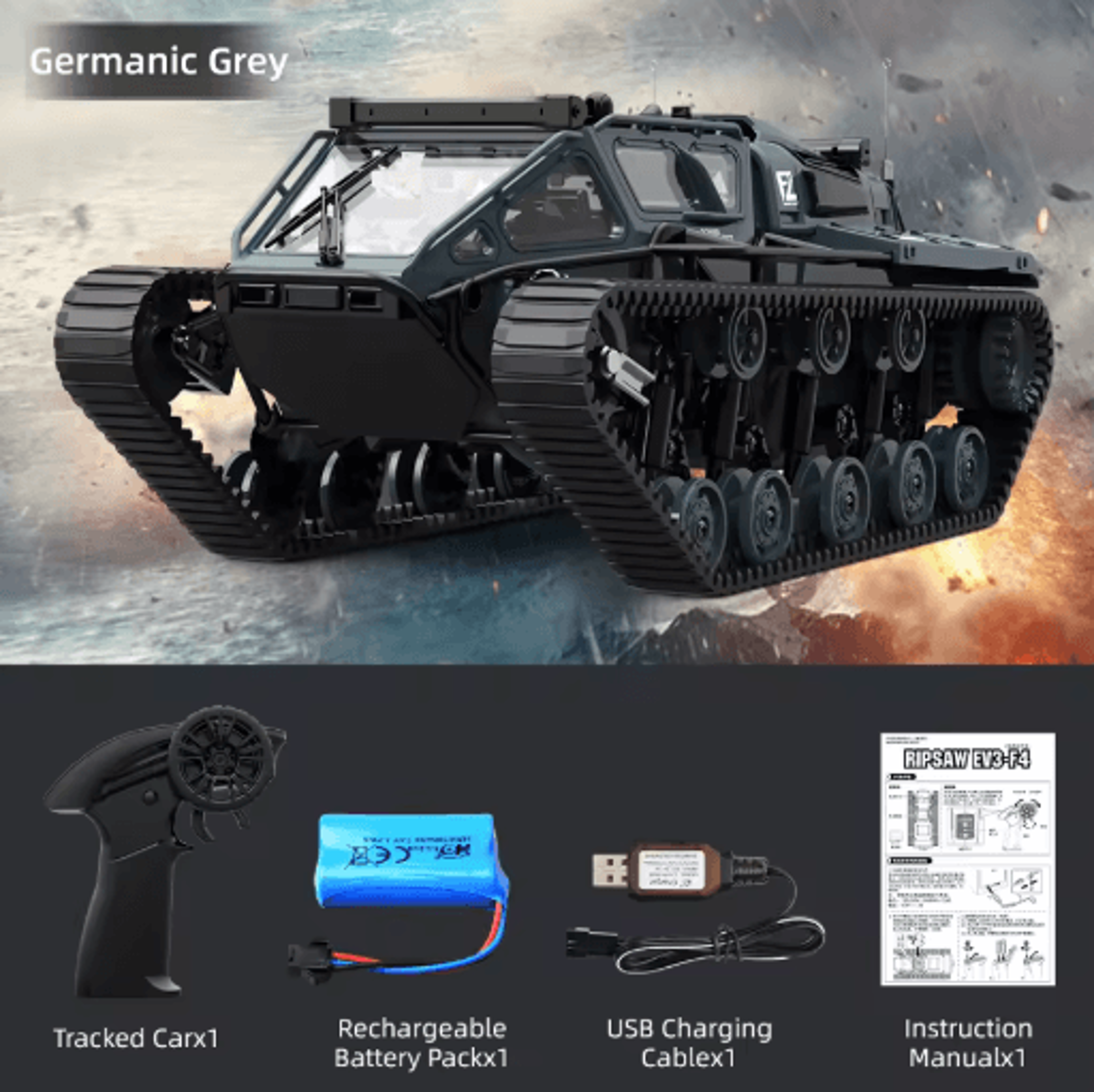 JJRC C8812 RC Tracked Tank LED Light Simulation Remote Control Off Road Vehicle 3