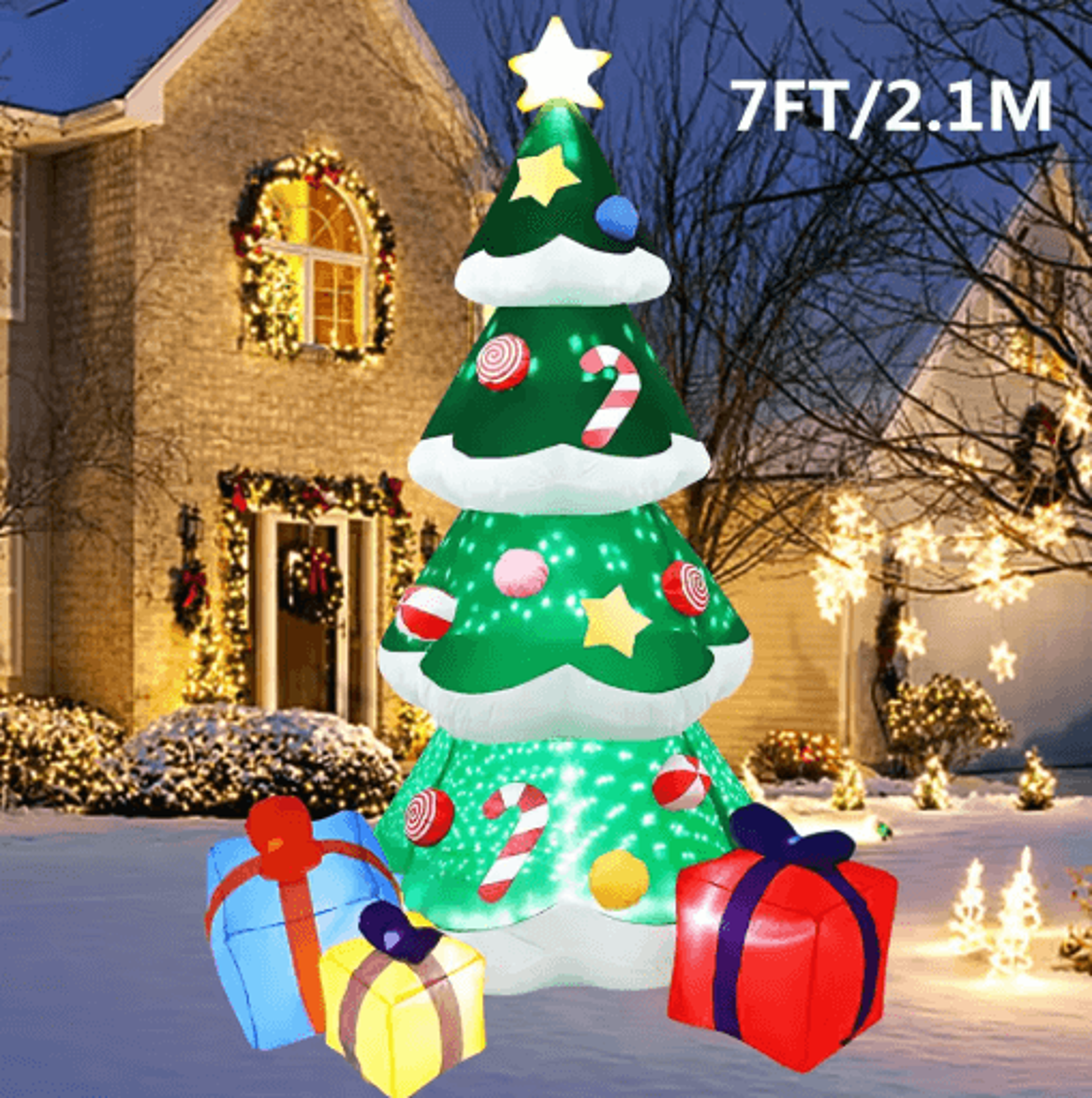 7FT 21M Christmas Inflatable Tree With LED Lights Indoor  Outdoor Holiday Decoration 0