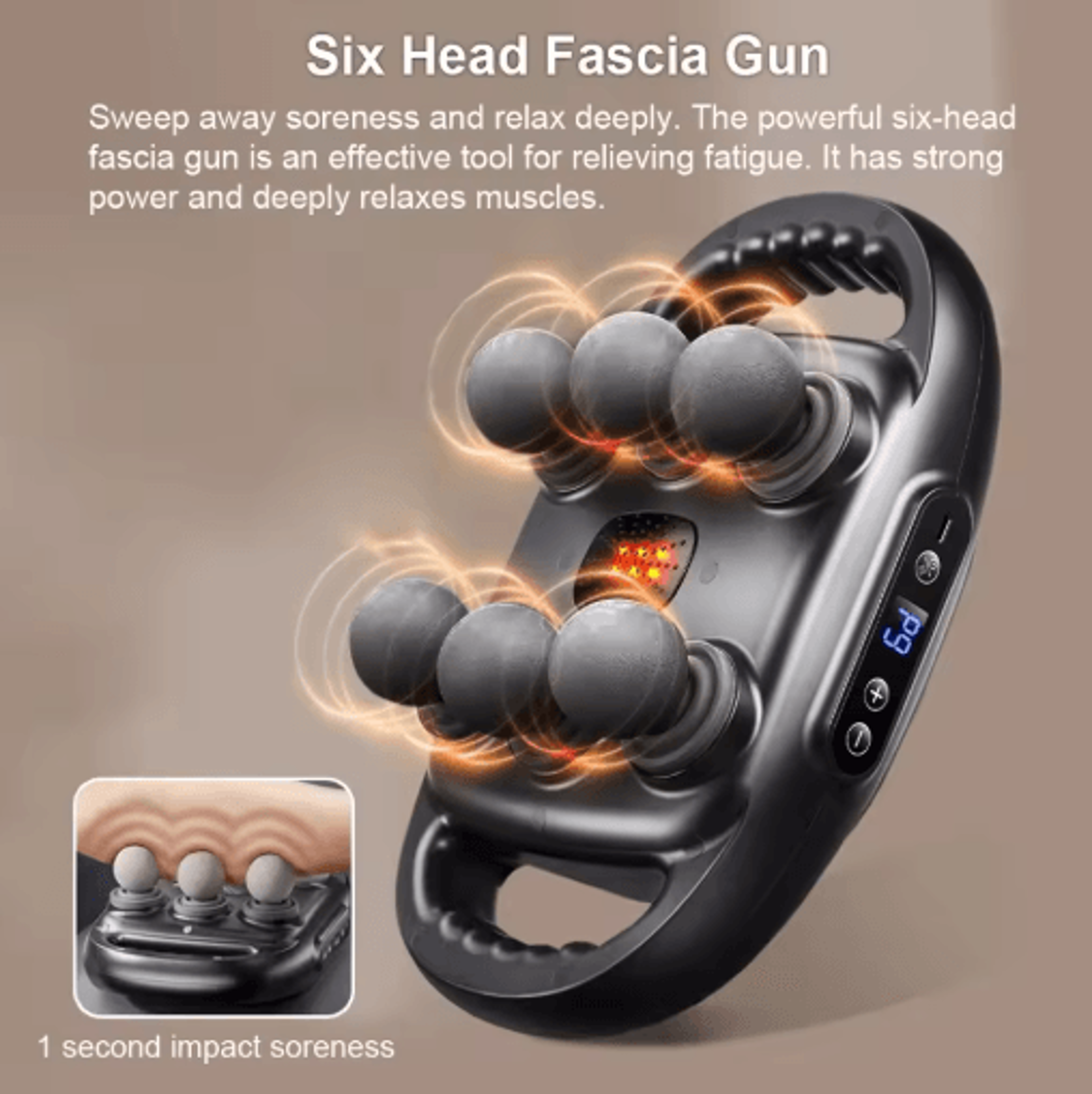 Professional Fascia Massage Gun High Frequency Muscle Massager With 6 Interchangeable Heads 4