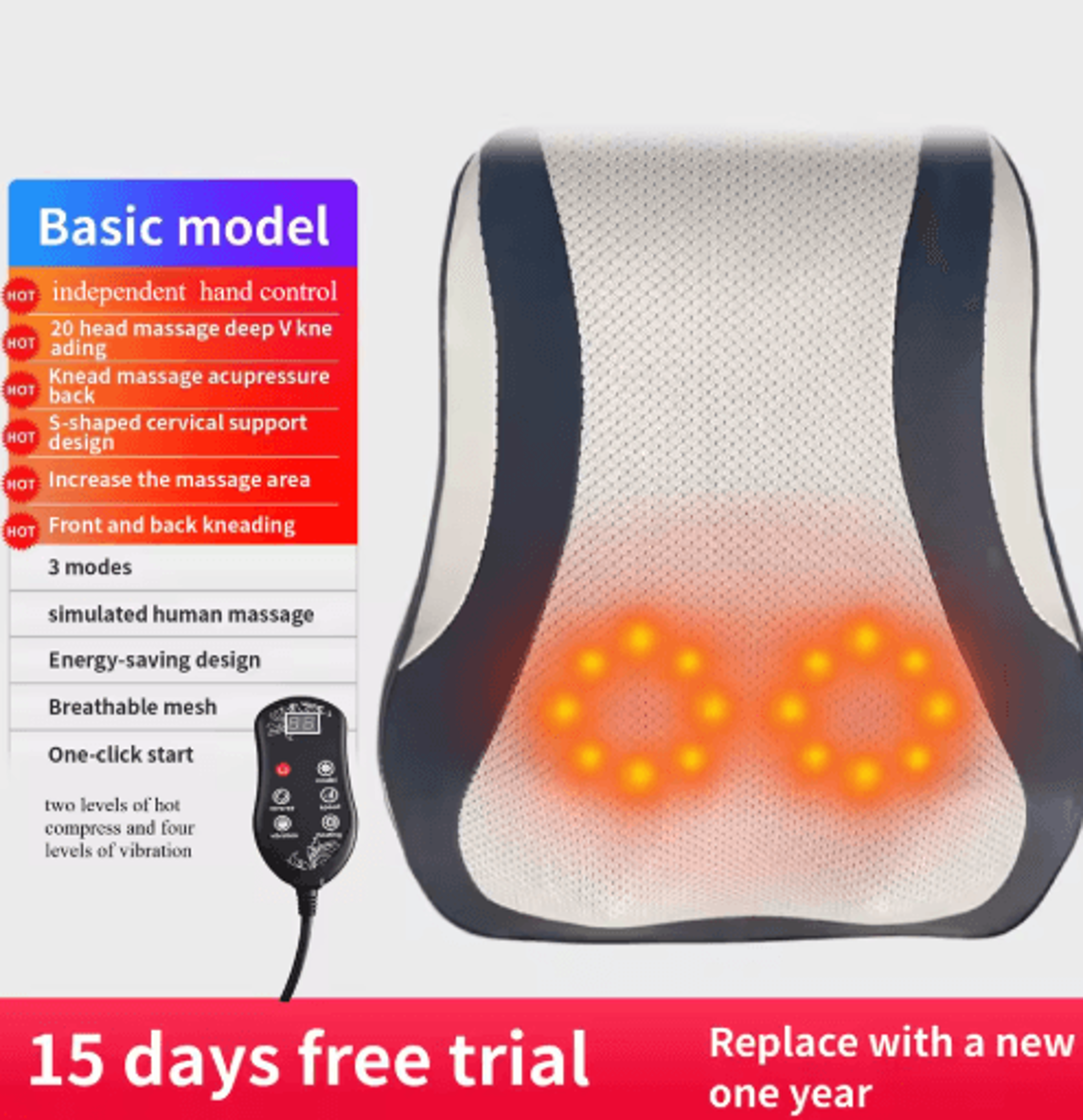 Electric Shiatsu Neck Back Massager Pillow Cervical Traction With Heat Vibration 4