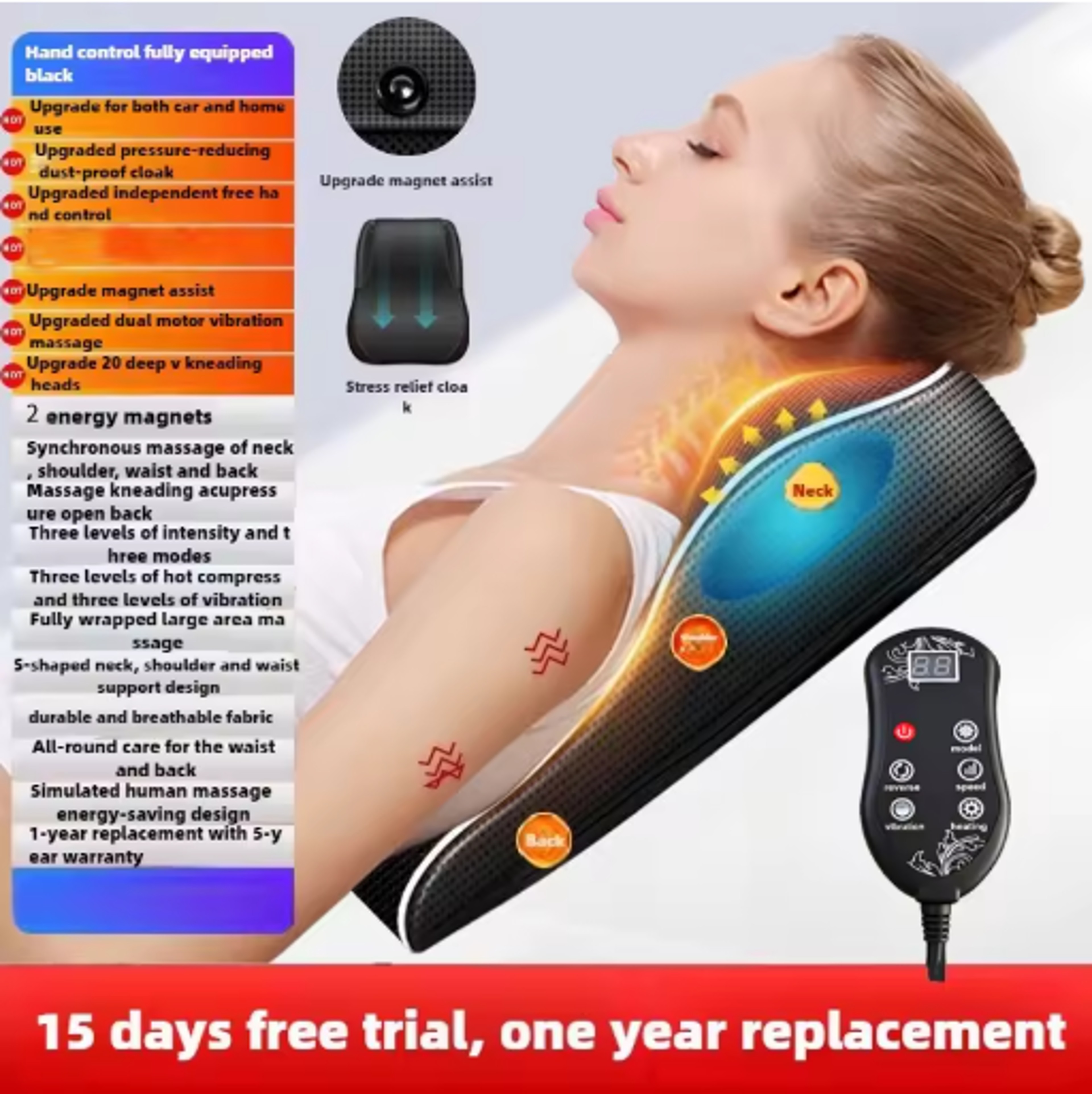 Electric Shiatsu Neck Back Massager Pillow Cervical Traction with Heat Vibration – view 8