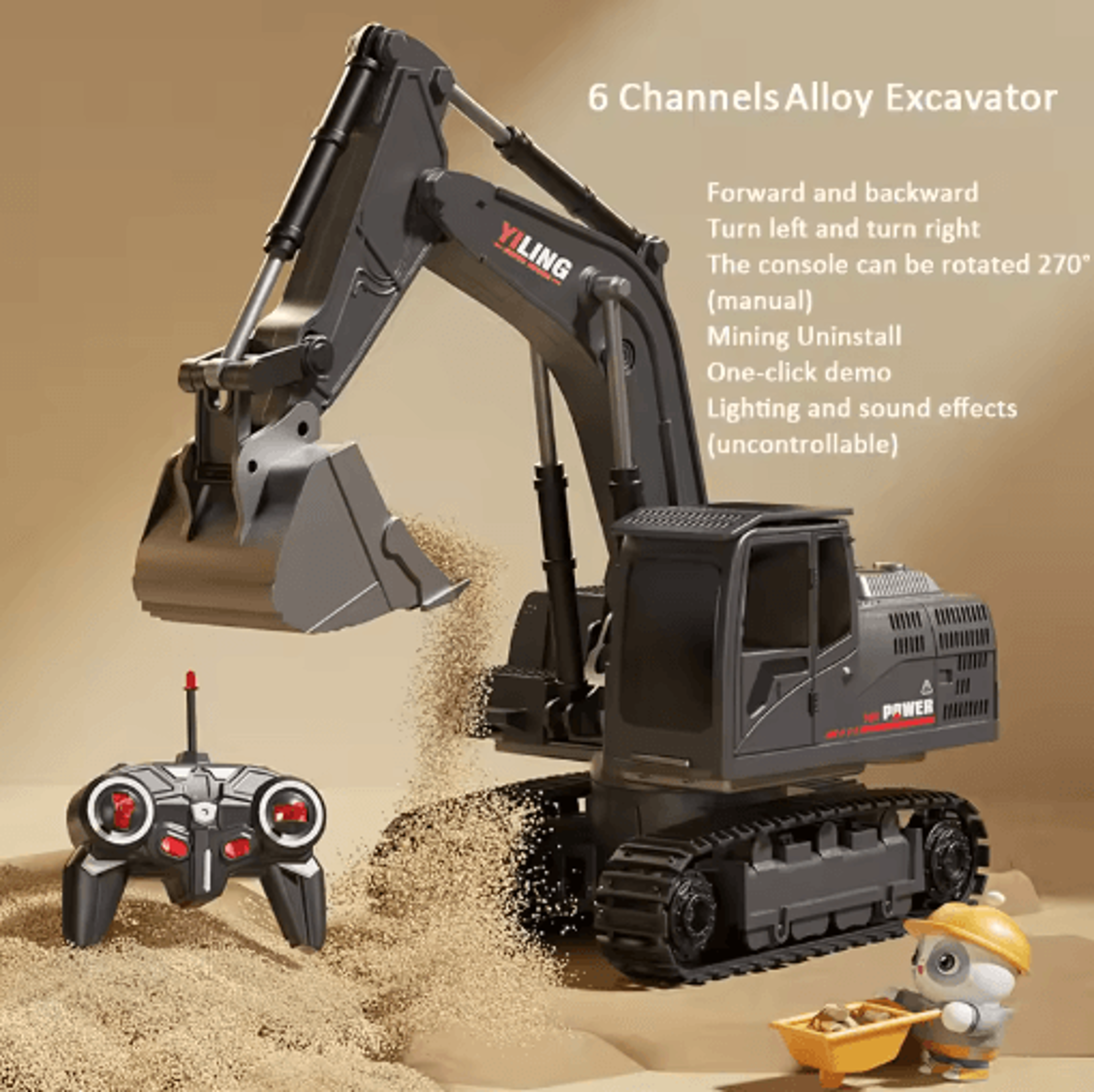 Alloy RC Excavator Toy Car Electric Engineering Vehicle With Lights Sound 9