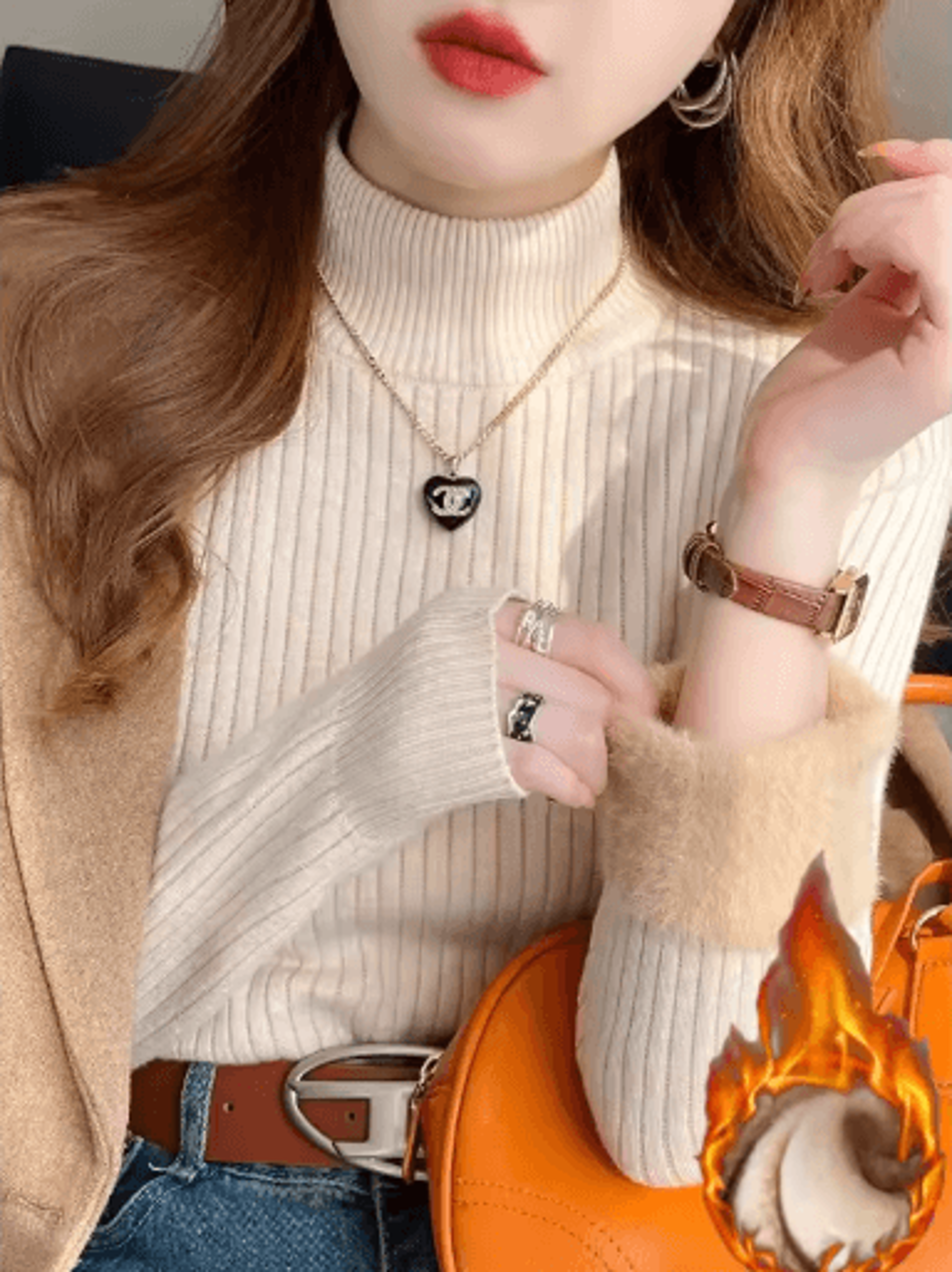 Womens Winter Turtleneck Sweater 2025 Retro Velvet Lined Thermal Knit Pullover 6